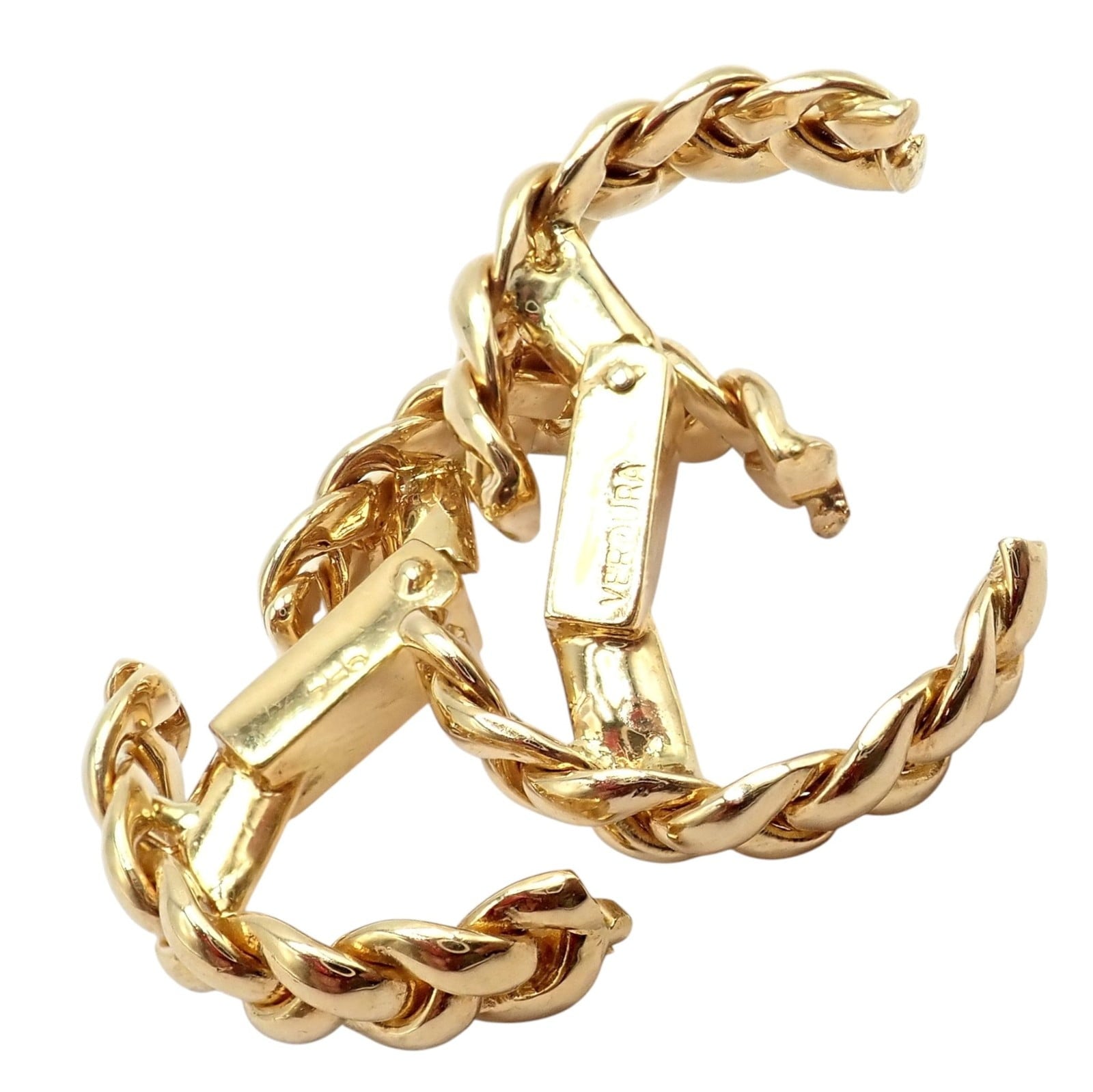 Authentic! Verdura 18k Yellow Gold Classic Rope Stirrup Cufflinks | Fortrove