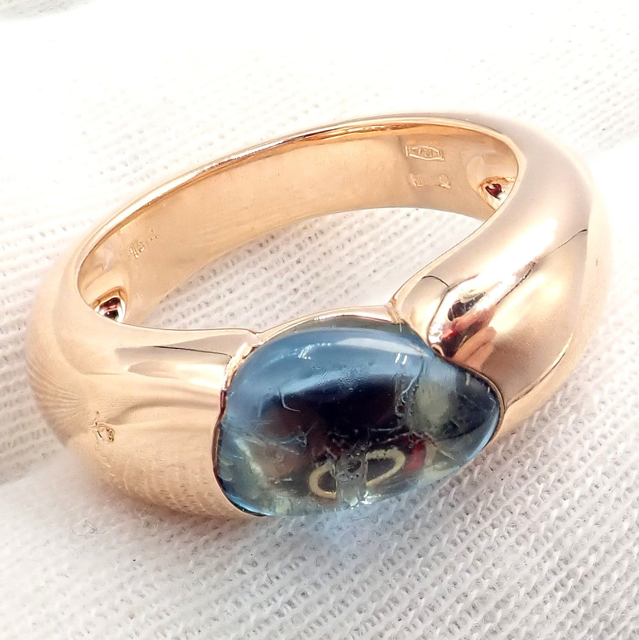 Rare! Authentic Pomellato 18k Rose Gold Sassi Large Blue Topaz Ring Sz 6.5 | Fortrove