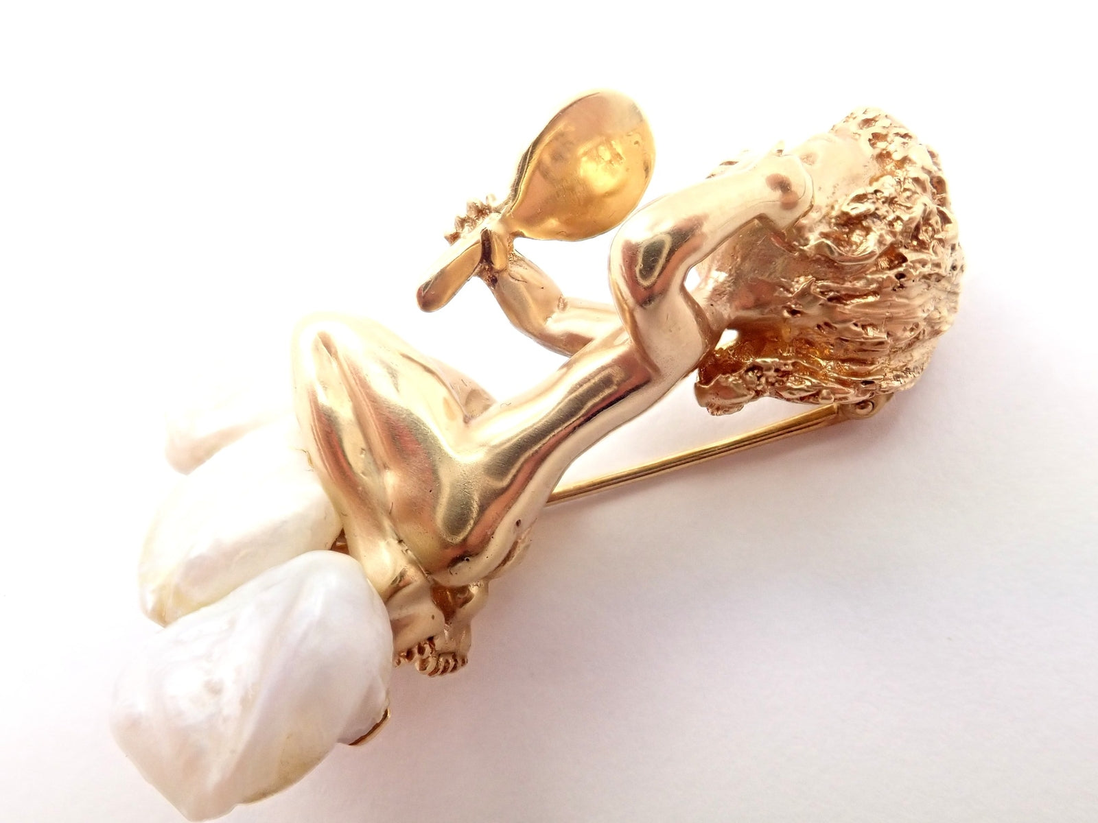 Rare Large Ruser 14k Yellow Gold Sapphire Pearl Mondays Child Pin Brooch | Fortrove