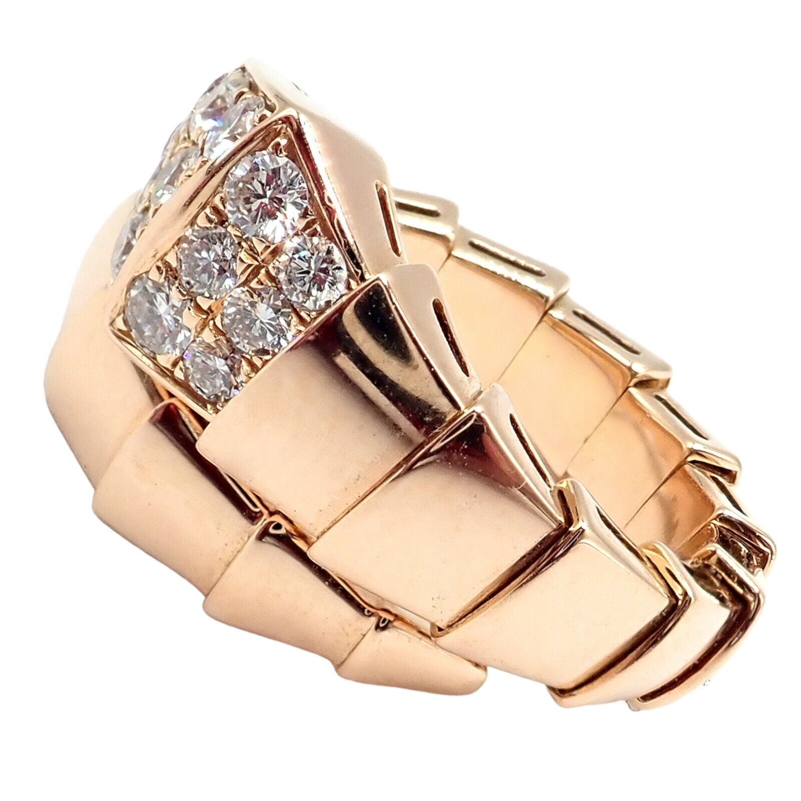 Authentic! Bulgari Bvlgari Serpenti Viper 18k Rose Gold Diamond Large Ring | Fortrove