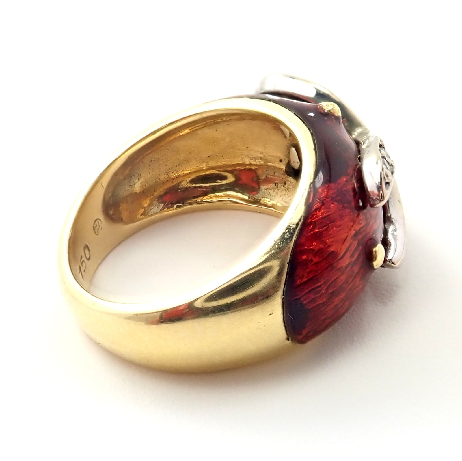 Hidalgo Jewelry & Watches:Fine Jewelry:Rings Authentic! Hidalgo 18k Yellow Gold Red Enamel X Diamond Ring sz 5