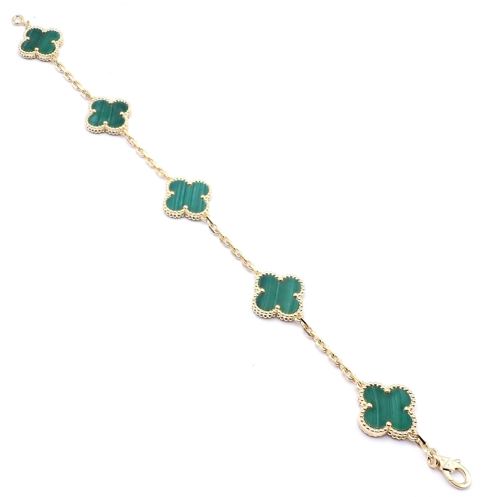 Van Cleef & Arpels Jewelry & Watches:Fine Jewelry:Bracelets & Charms Authentic! Van Cleef & Arpels 18k Gold 5 Motif Malachite Alhambra Bracelet Cert.