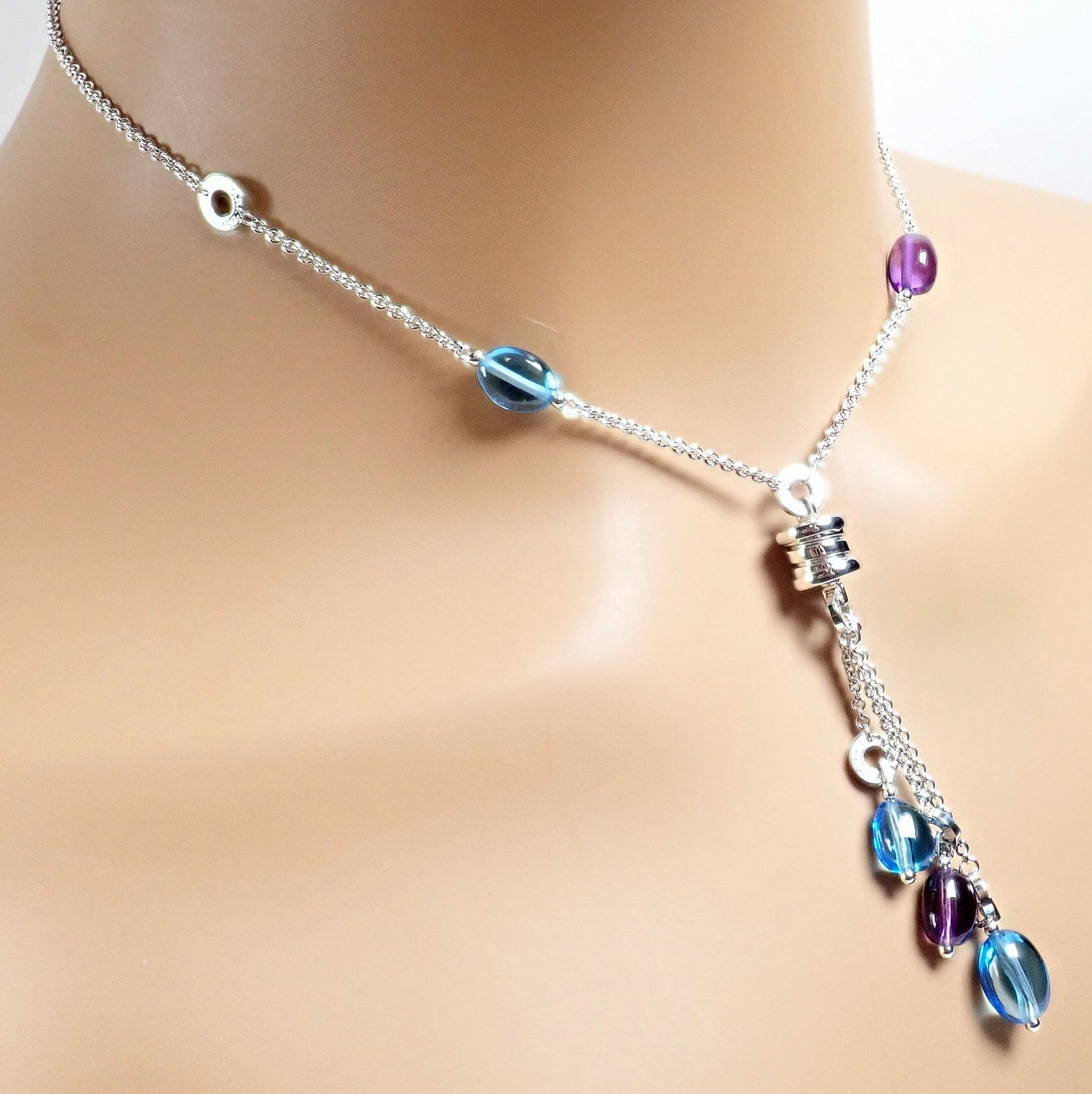 Bvlgari Bulgari 18k White Gold Amethyst Blue Topaz Lavalier B.Zero1 Necklace | Fortrove
