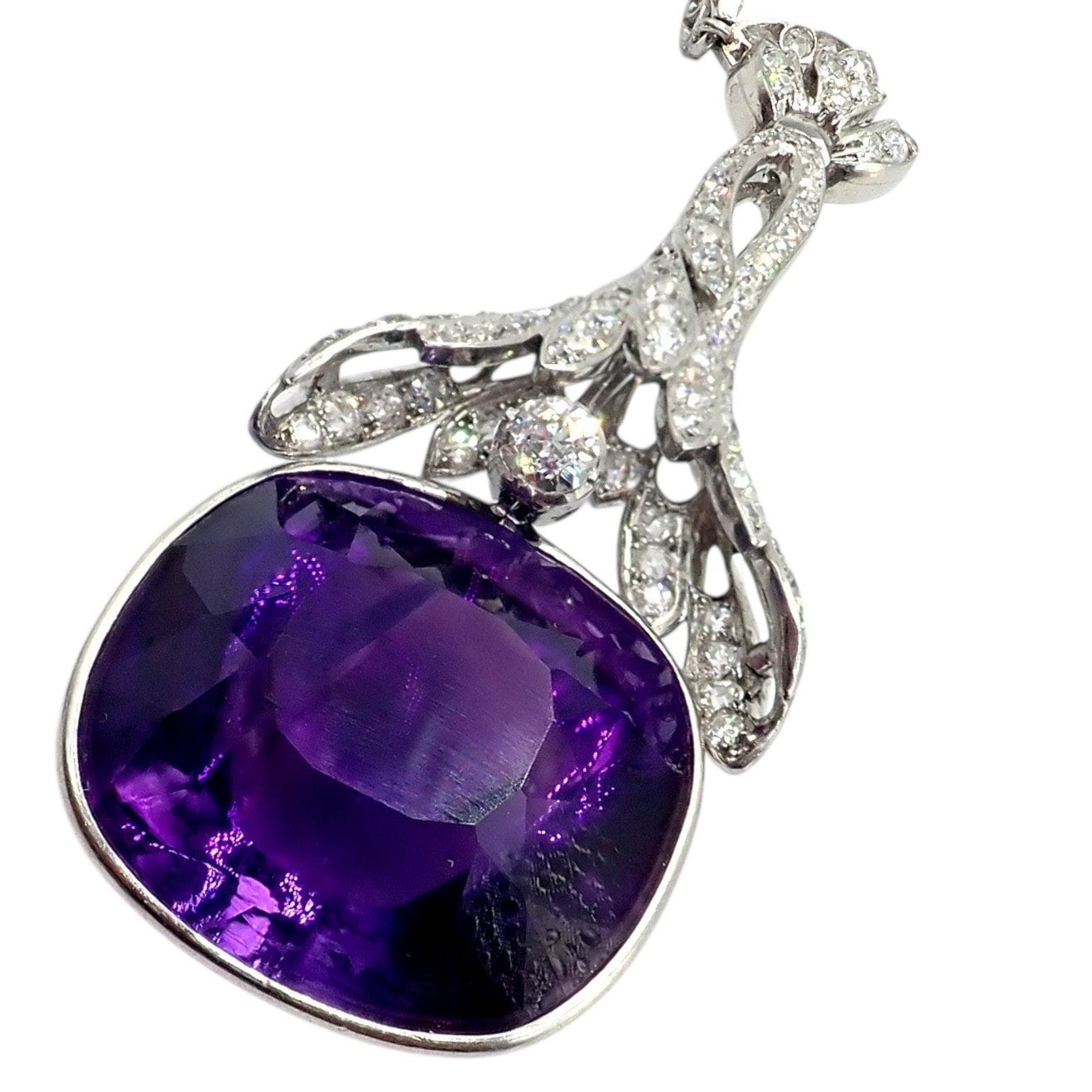 Estate Jewelry & Watches:Fine Jewelry:Necklaces & Pendants Vintage Estate Platinum Diamond Large Amethyst Art Deco Necklace