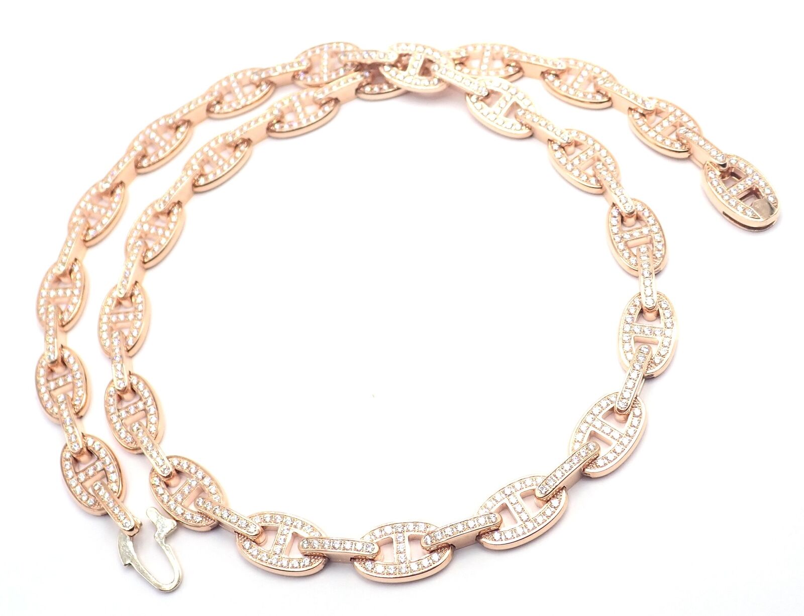 Authentic! Hermes Chaine d'ancre Enchaine 18k Rose Gold Diamond Link Necklace | Fortrove