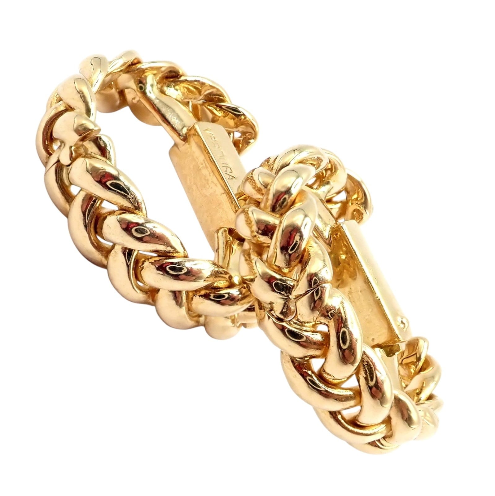 Authentic! Verdura 18k Yellow Gold Classic Rope Stirrup Cufflinks | Fortrove