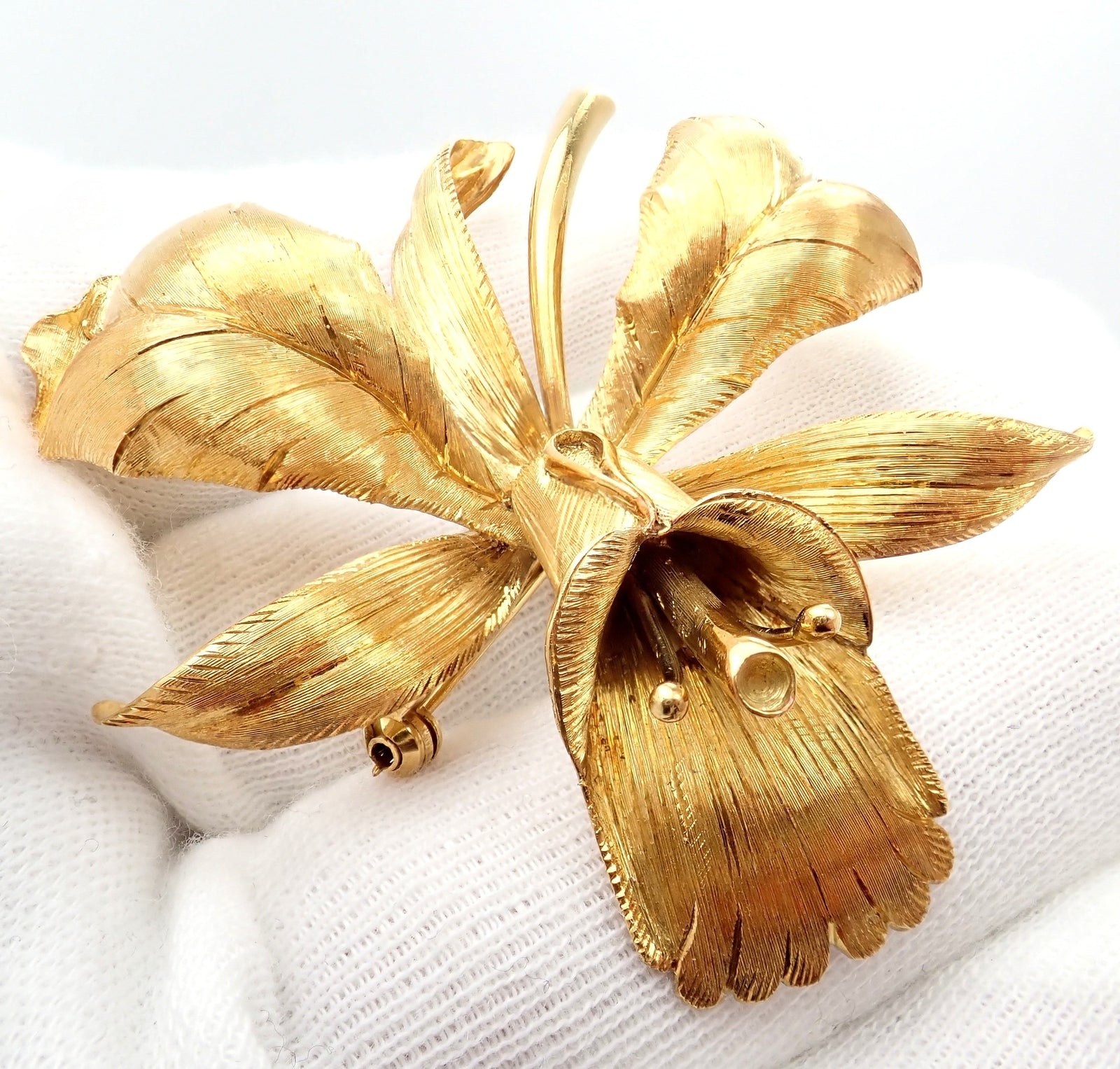 Vintage Tiffany & Co 18k Yellow Gold Large Orchid Calla Lily Pin Brooch 1950s | Fortrove