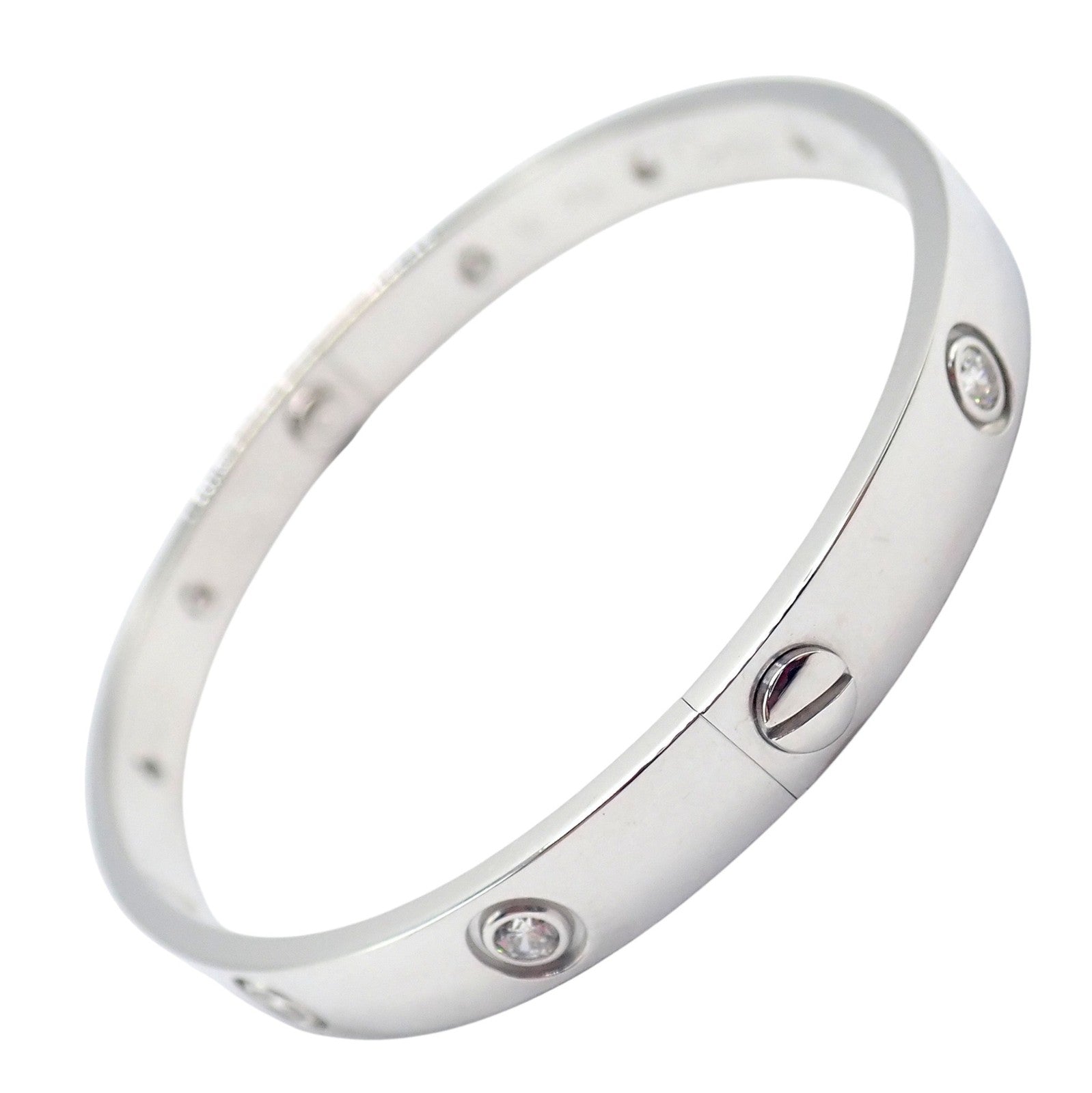 Authentic! Cartier Love 18k White Gold 10 Diamond Bangle Bracelet Size 18 Paper | Fortrove