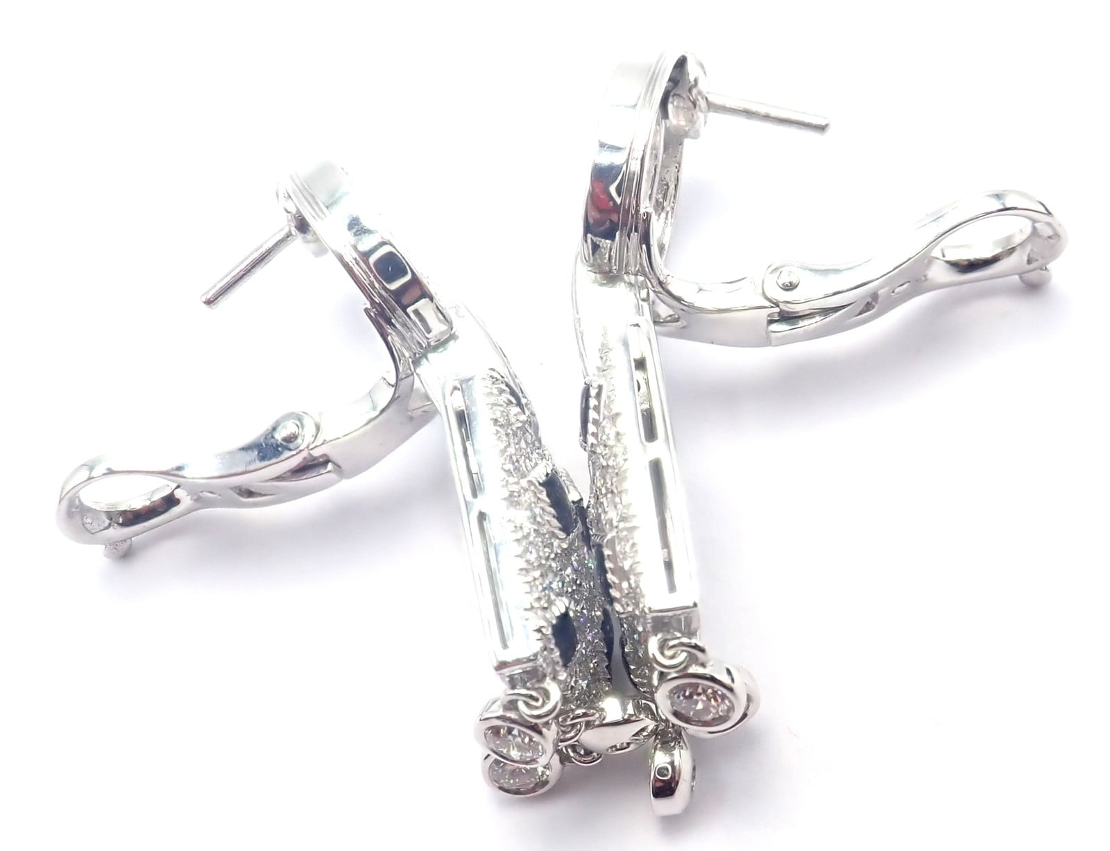 Authentic! Cartier Panthere Panther 18k White Gold Diamond Black Onyx Earrings | Fortrove