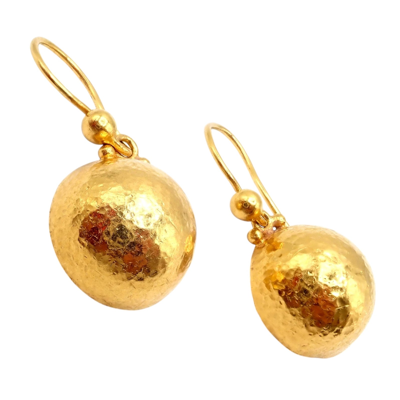 Authentic! Gurhan 24k Yellow Gold Hammered Ball Earrings | Fortrove