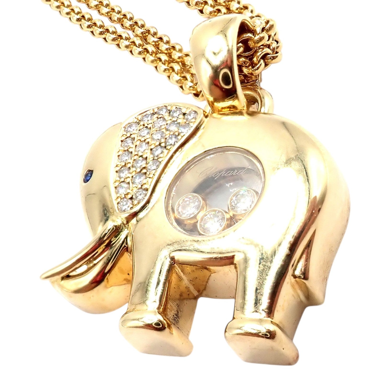 Authentic! Chopard 18k Yellow Gold Large Happy Elephant Pendant Necklace | Fortrove