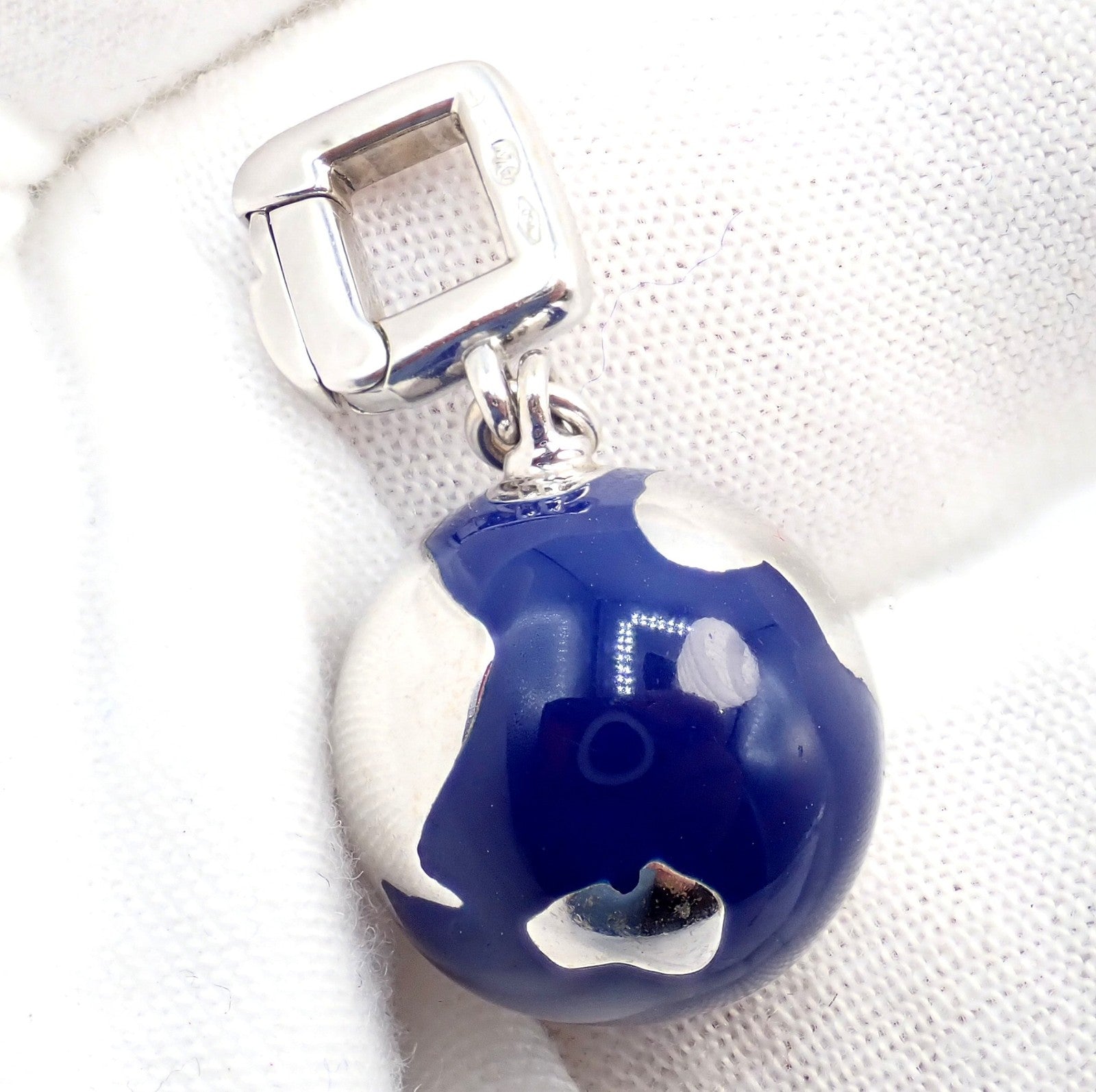 Vintage Louis Vuitton 18k White Gold Enamel Globe World Diamond Charm Pendant | Fortrove