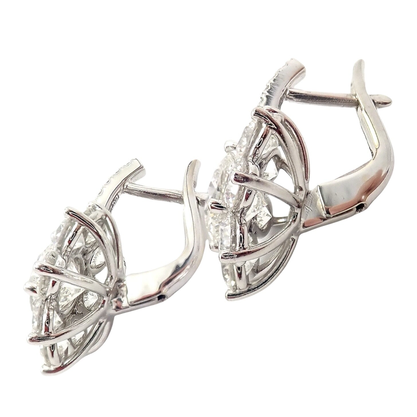 Authentic! T Foster & Co Platinum Flower 4.84ctw Diamond Stud Halo Earrings GIA | Fortrove