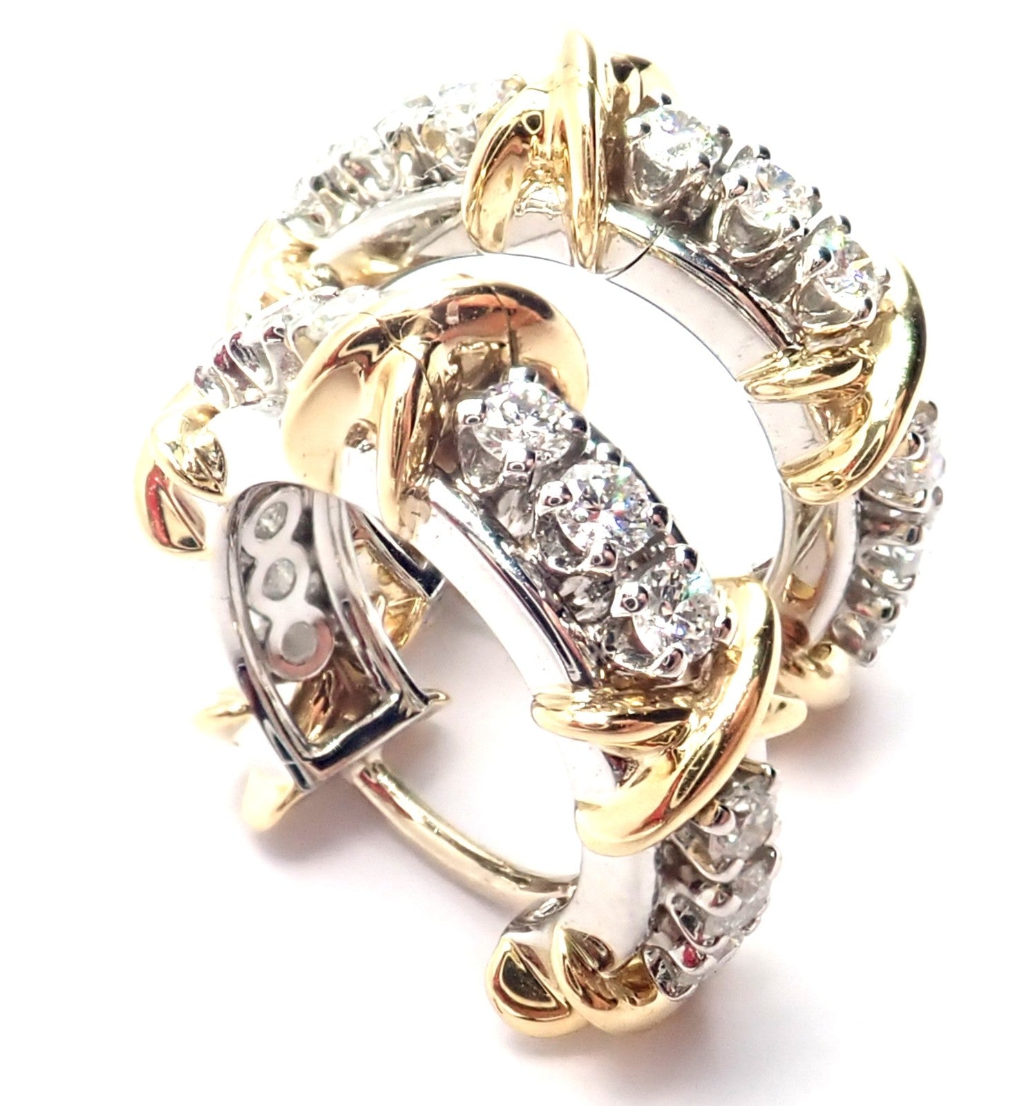 Tiffany & Co Schlumberger Sixteen Stone Plat Gold Diamond Narrow Hoop Earrings | Fortrove