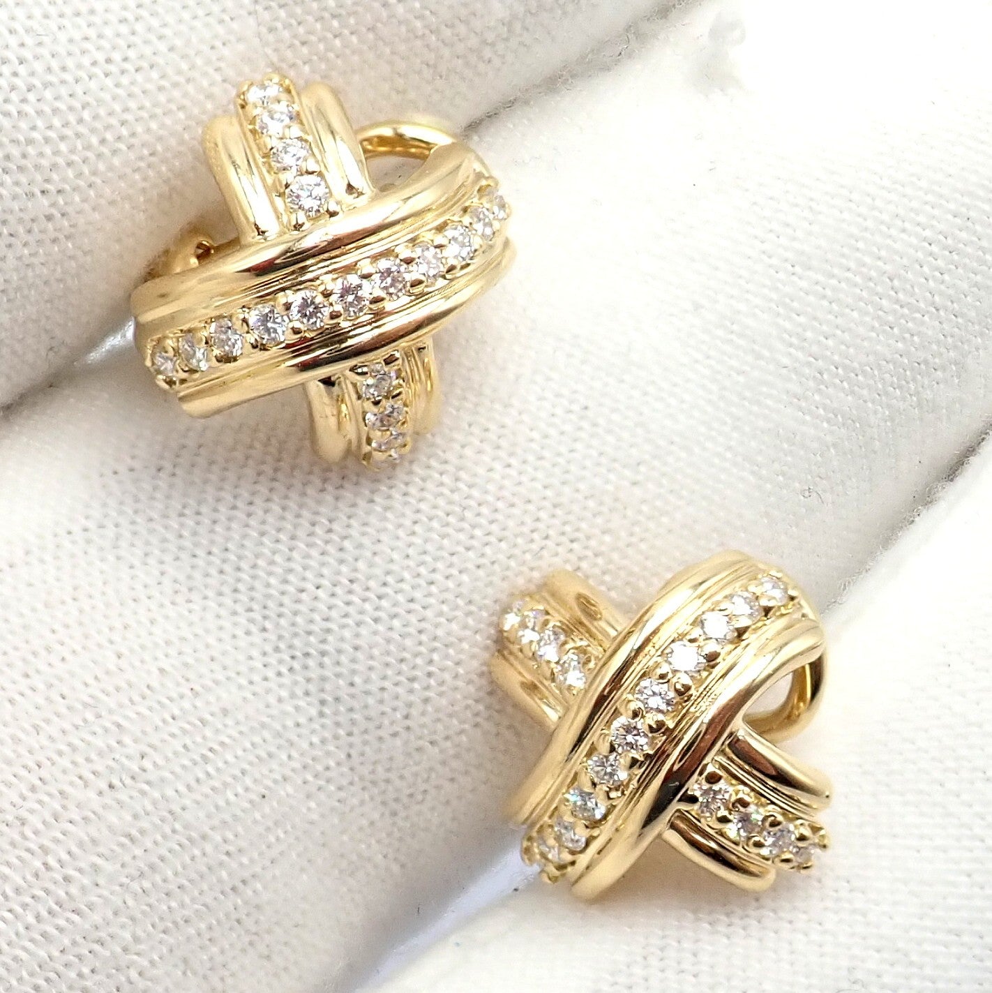 Tiffany & Co. Jewelry & Watches:Fine Jewelry:Earrings Authentic! Tiffany & Co 18k Yellow Gold Classic Signature X Diamond Earrings