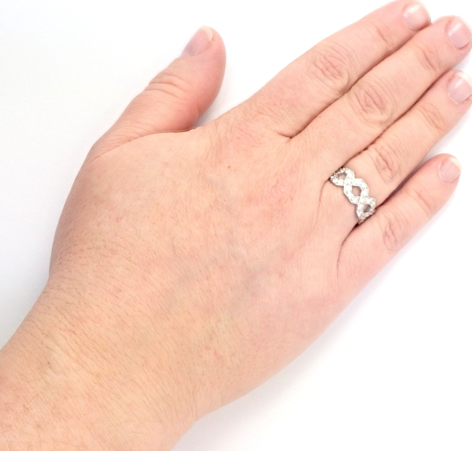 Authentic! Tiffany & Co Platinum Diamond Eternal Wide Link Band Ring Size 5.25 | Fortrove