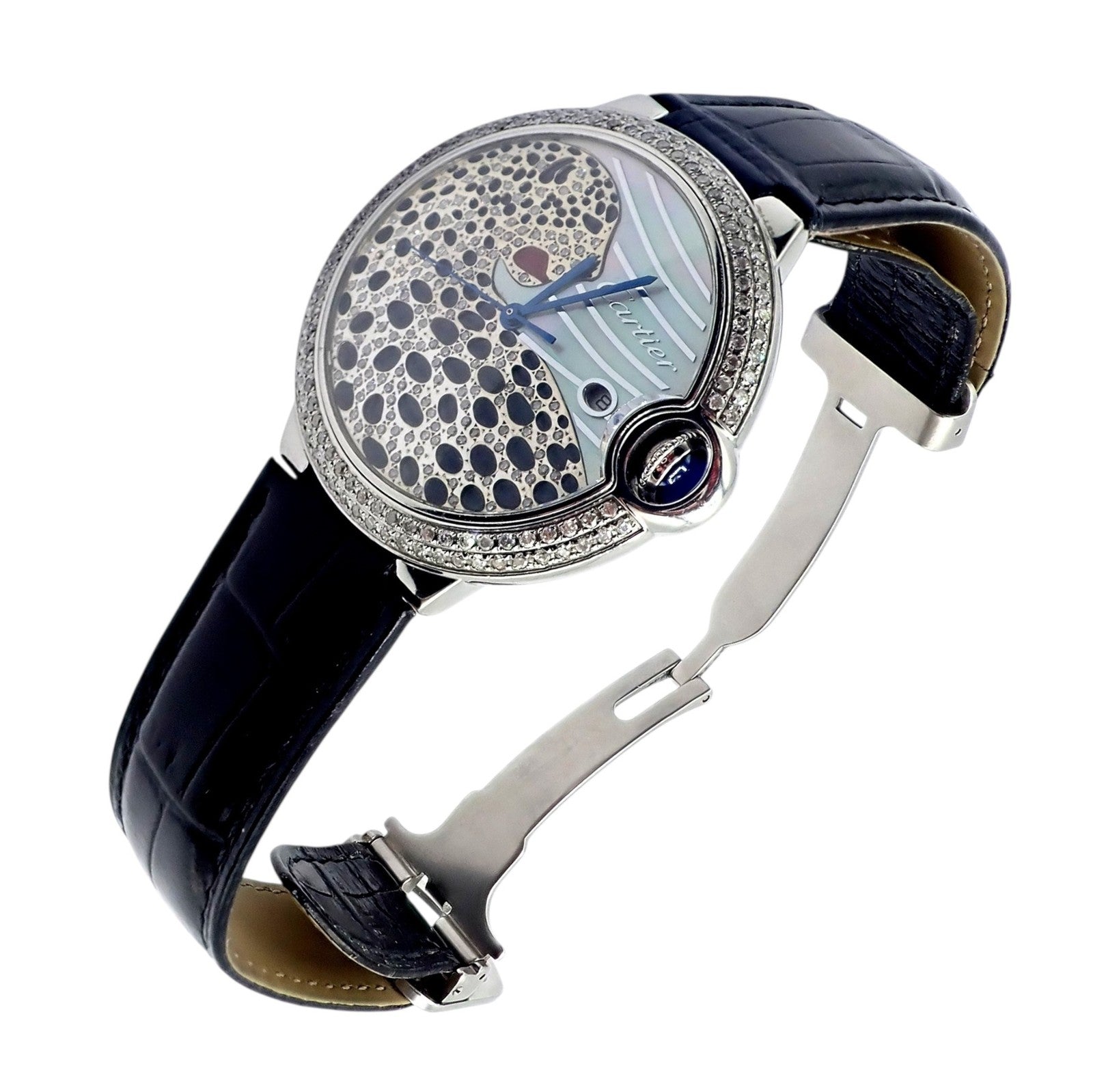 Cartier Stainless Steel Ballon Bleu Custom Diamond Enamel Automatic Watch 3001 | Fortrove