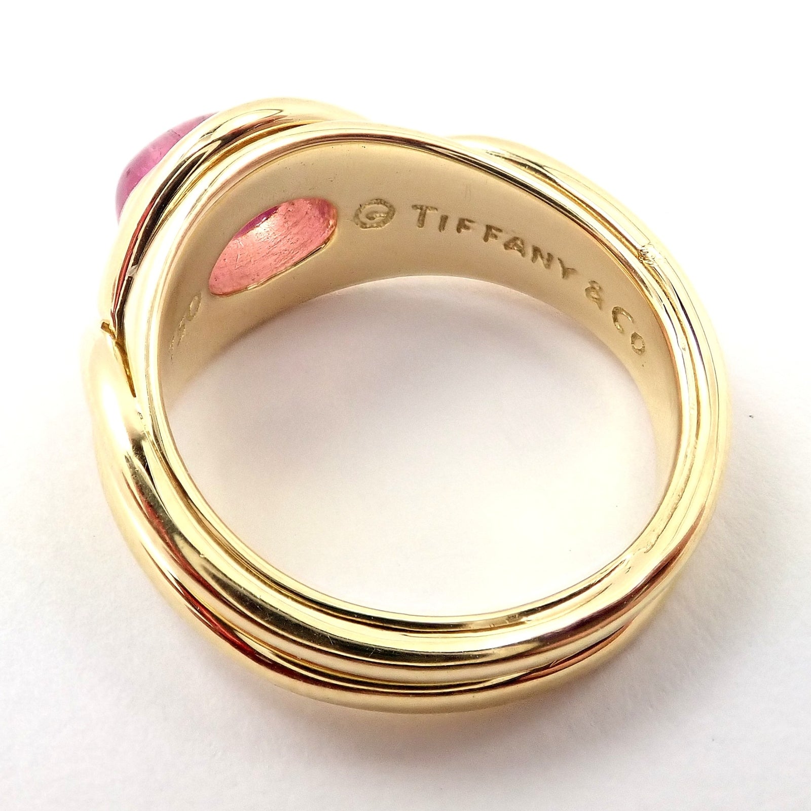 Rare! Authentic Tiffany & Co 18k Yellow Gold Pink Tourmaline Cabochon Band Ring | Fortrove