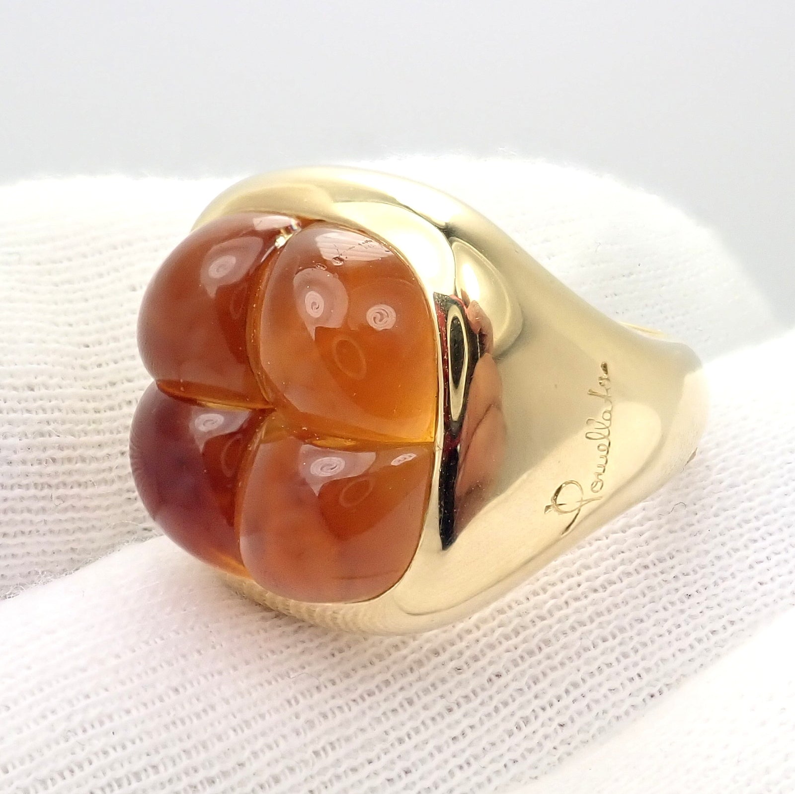 Rare! Authentic Pomellato 18k Yellow Gold Large 4 Citrine Ring Sz 6.5 | Fortrove