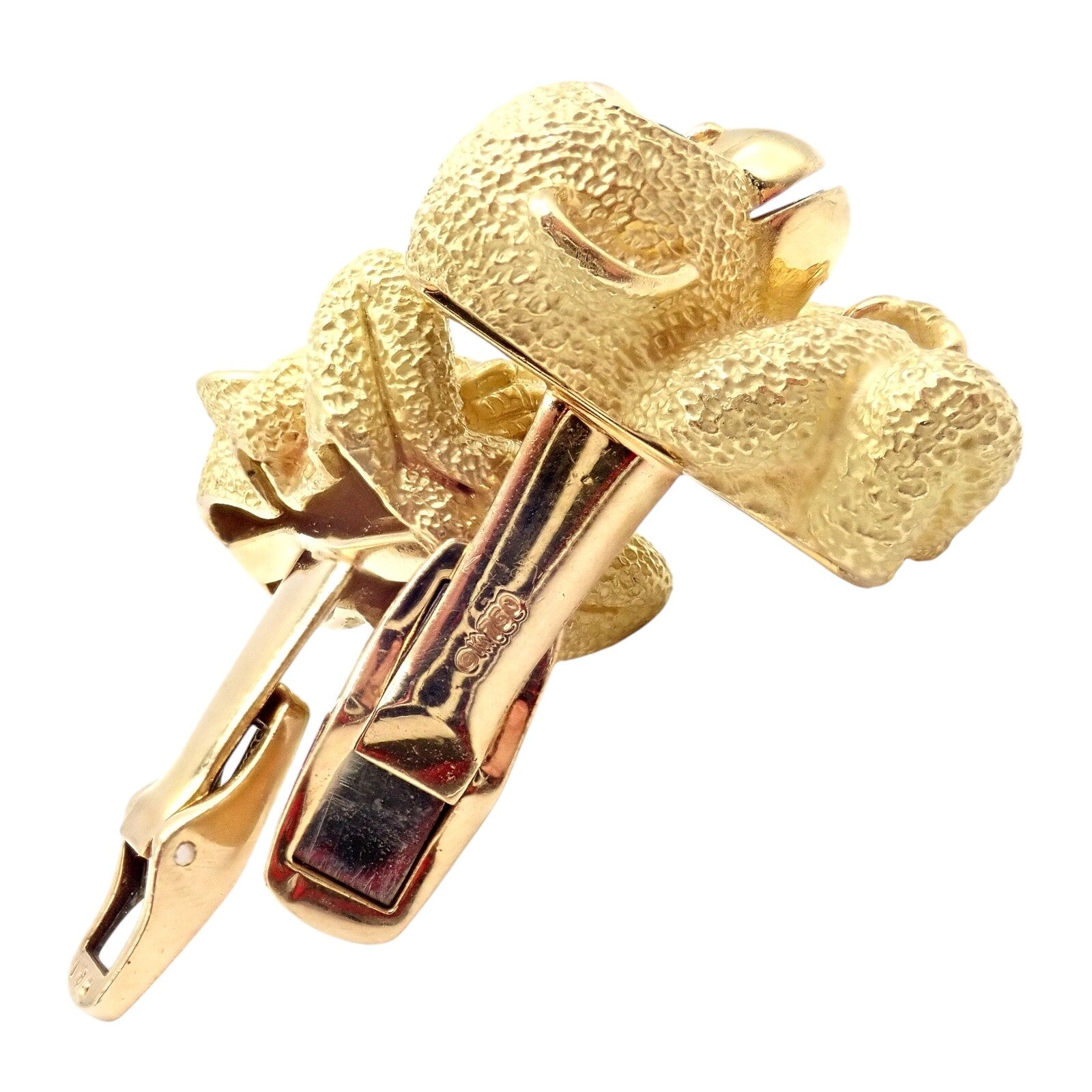 Authentic Kurt Wayne 18k Yellow Gold Emerald Whimsical Monkey Cufflinks | Fortrove
