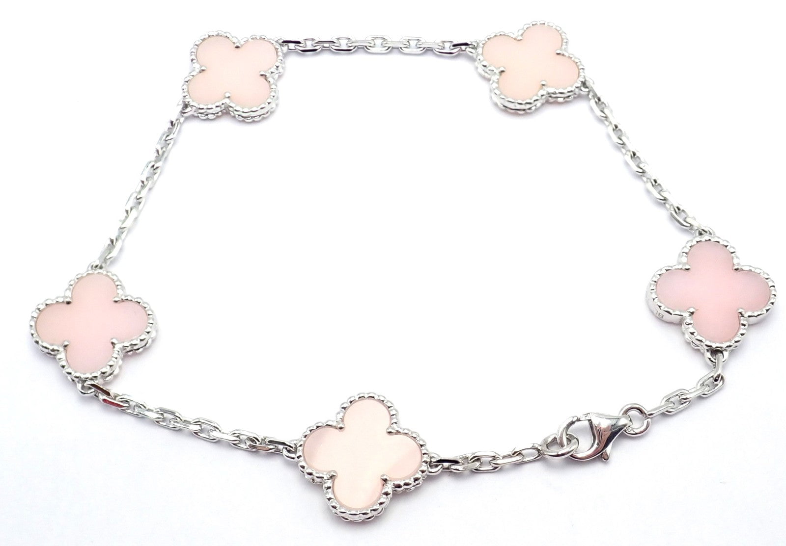 Van Cleef & Arpels Jewelry & Watches:Fine Jewelry:Bracelets & Charms Authentic! Van Cleef & Arpels Alhambra 18k White Gold Pink Opal Bracelet Cert.