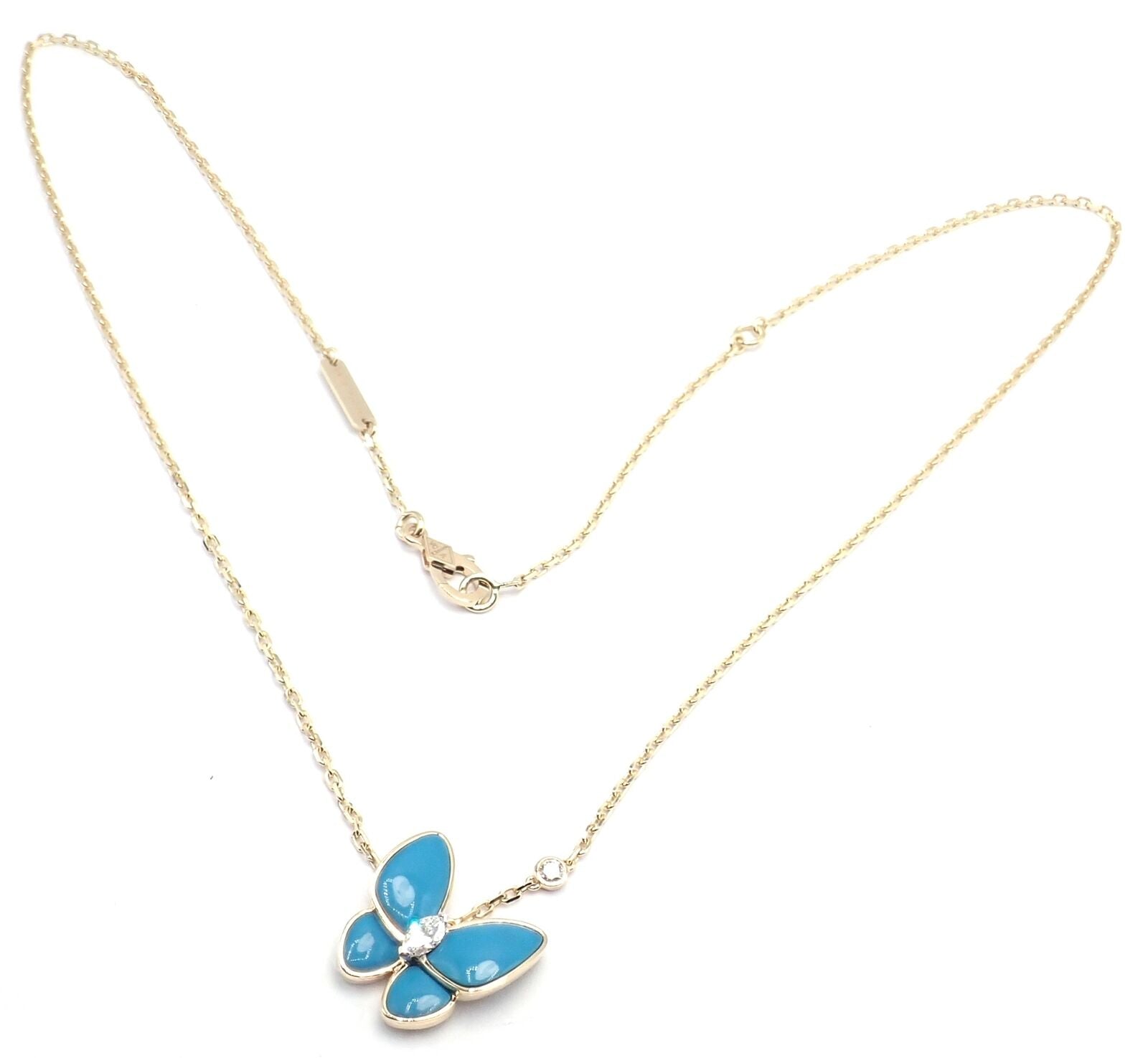 Van Cleef & Arpels Jewelry & Watches:Fine Jewelry:Necklaces & Pendants Van Cleef & Arpels 18k Gold Diamond Turquoise Butterfly Pendant Necklace Cert.