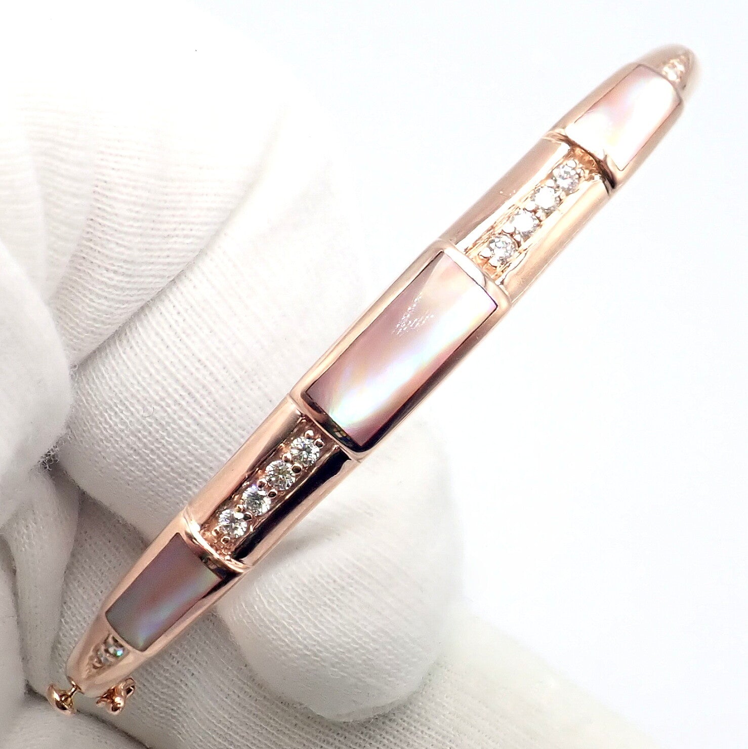 Authentic! Kabana 14k Rose Gold Diamond Mother of Pearl Bangle Bracelet | Fortrove