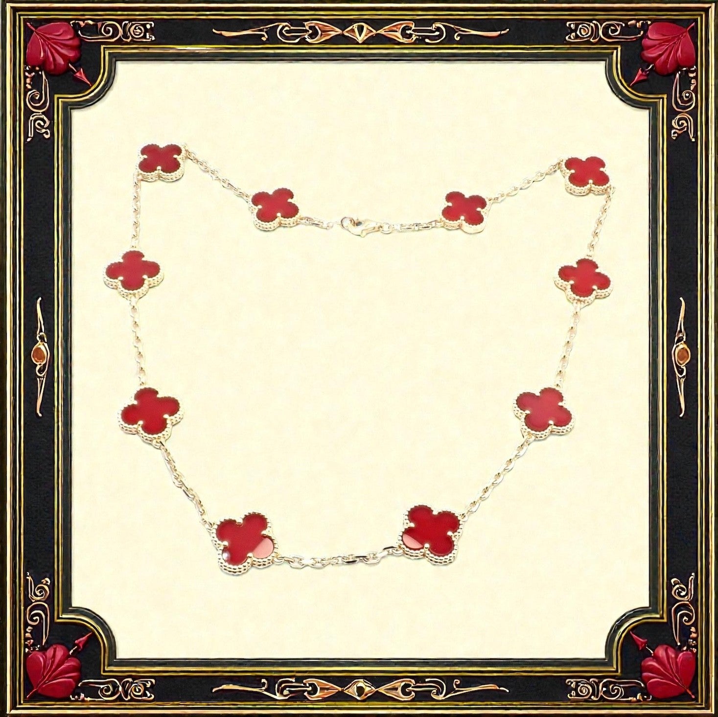 Van Cleef & Arpels Jewelry & Watches:Fine Jewelry:Necklaces & Pendants Authentic Van Cleef & Arpels 18k Gold 10 Motif Alhambra Carnelian Necklace Paper