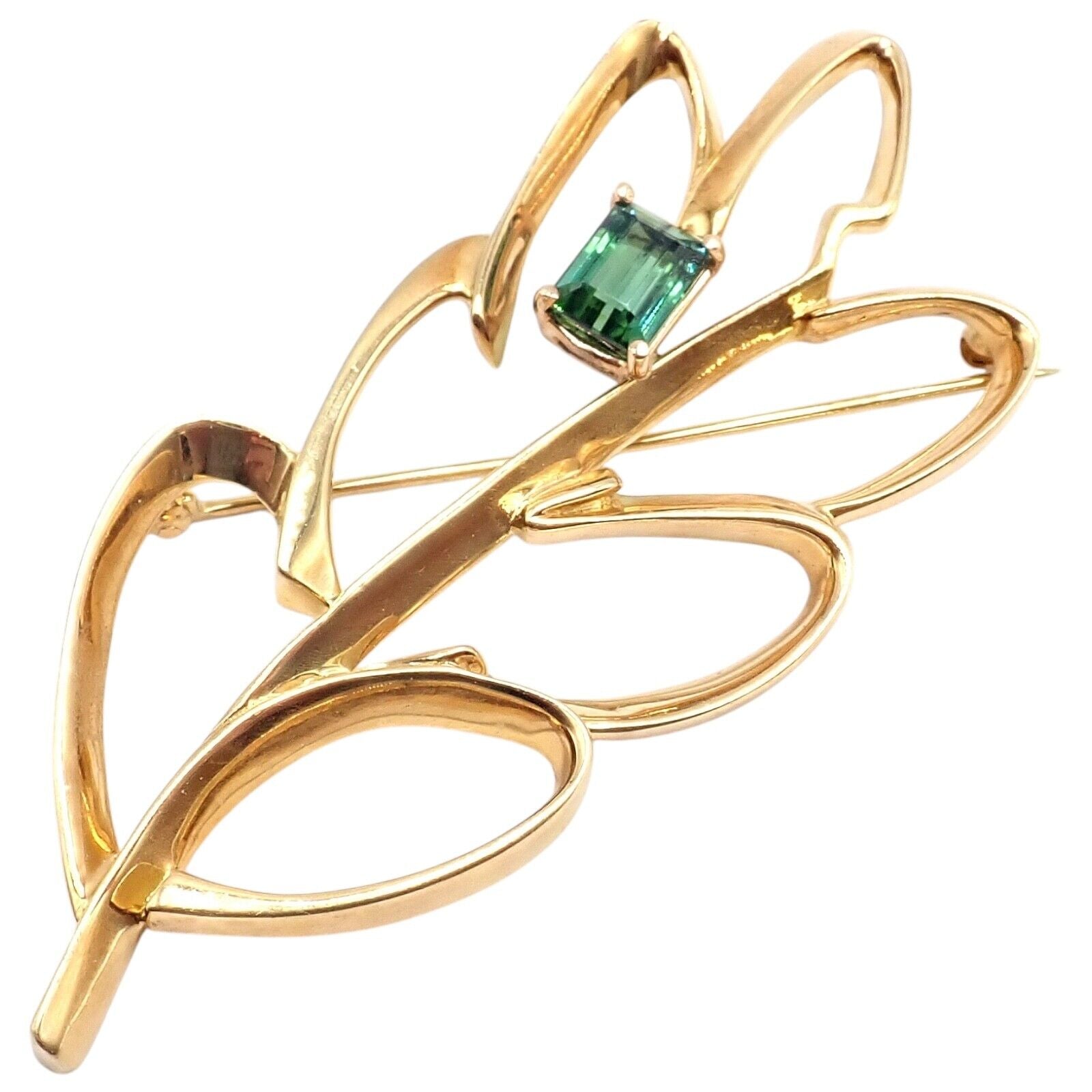 Paloma Picasso for Tiffany & Co. Jewelry & Watches:Fine Jewelry:Brooches & Pins Vintage Tiffany & Co Paloma Picasso 18k Yellow Gold Green Tourmaline Leaf Brooch