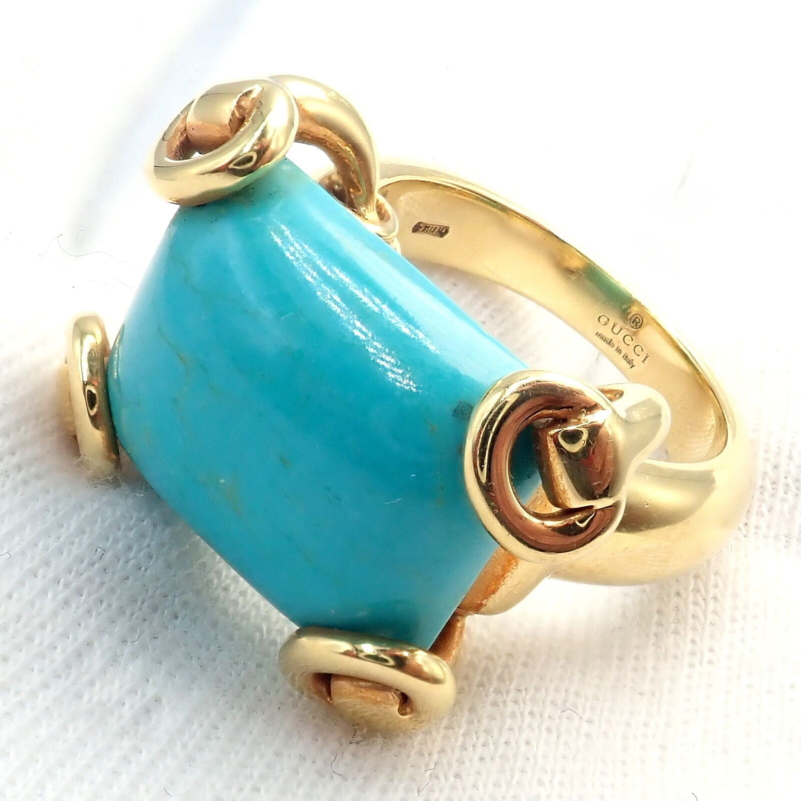 Gucci Jewelry & Watches:Fine Jewelry:Rings Authentic! Gucci 18K Yellow Gold Large Turquoise Horsebit Ring