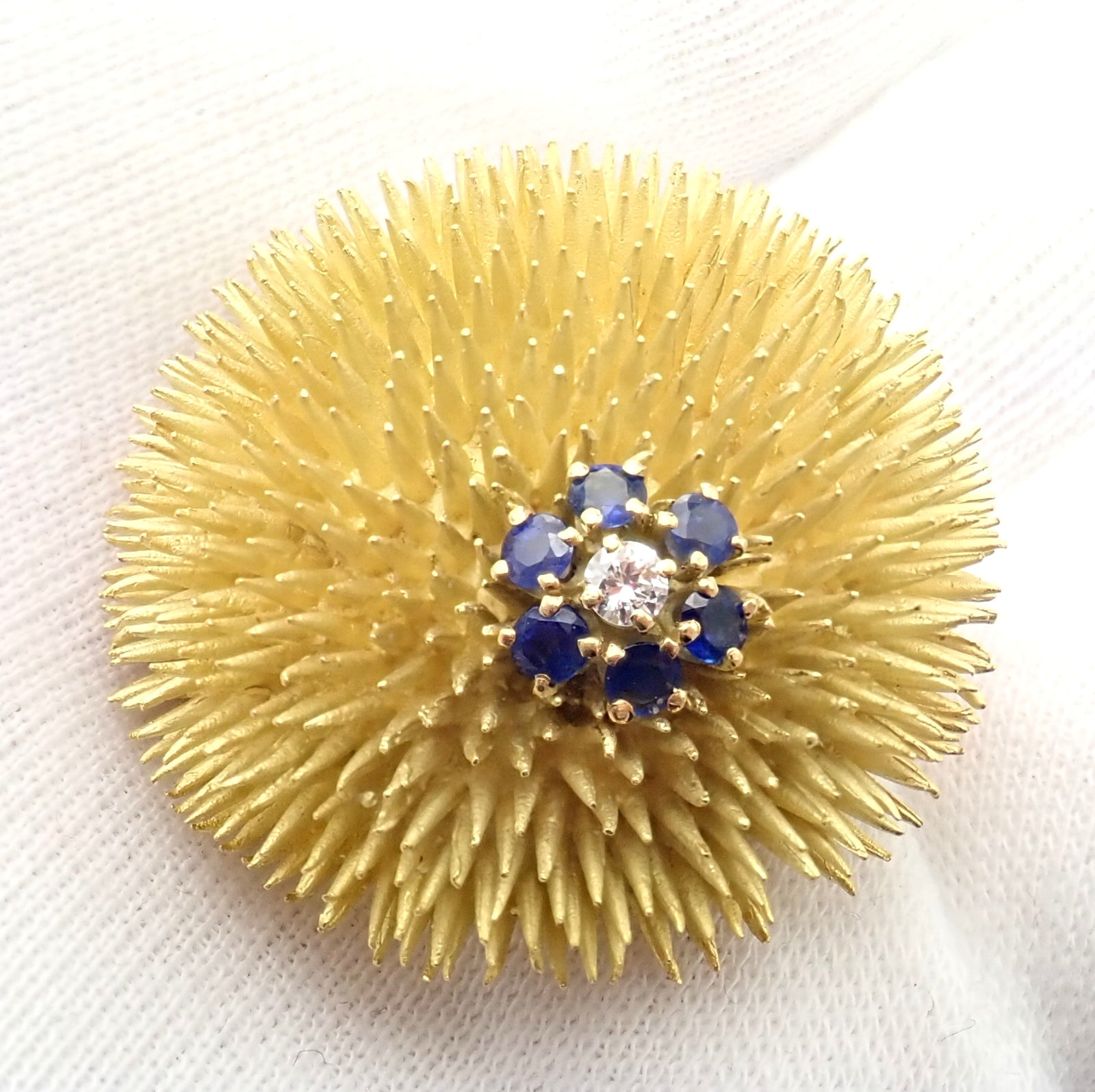 Tiffany & Co 18k Yellow Gold Sapphire Diamond Large Urchin Brooch Pin 1960's | Fortrove