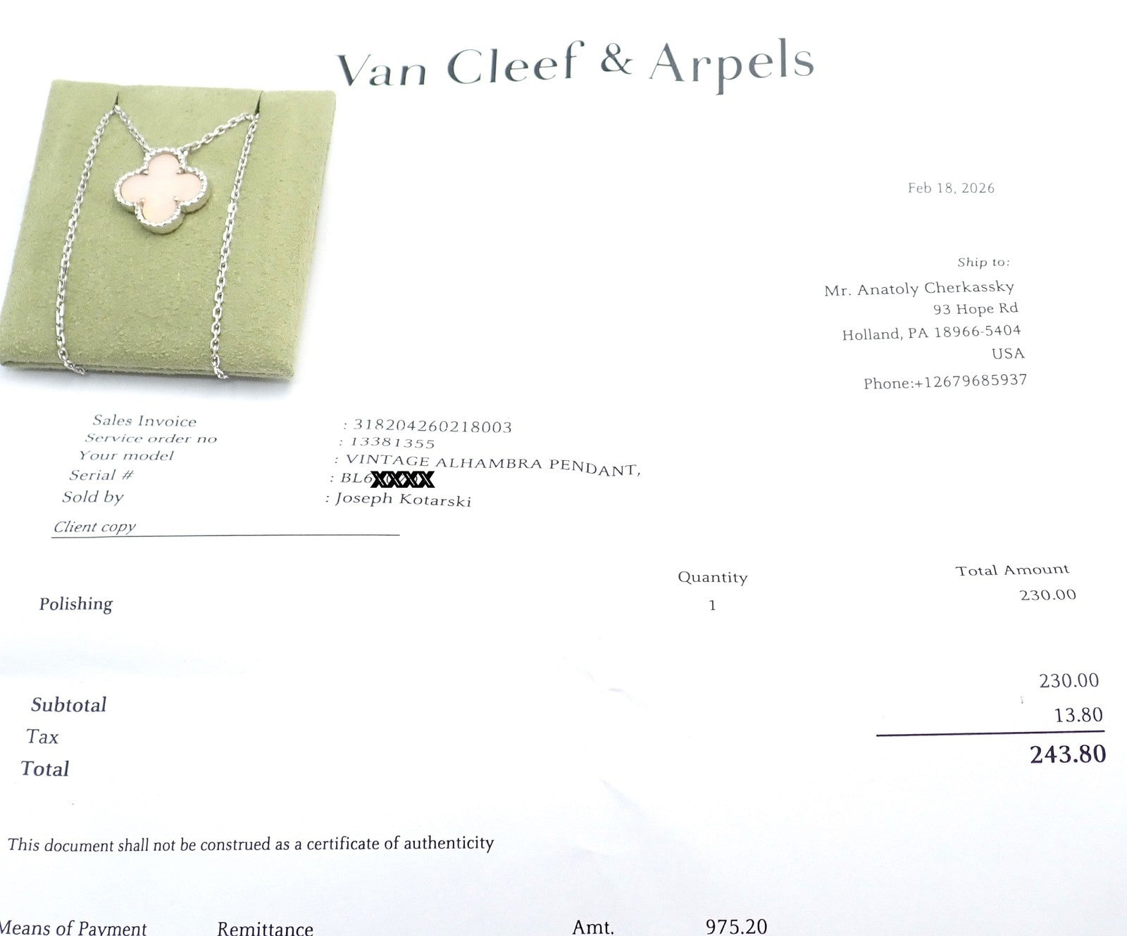 Van Cleef & Arpels Jewelry & Watches:Fine Jewelry:Necklaces & Pendants Authentic! Van Cleef & Arpels Alhambra 18k White Gold Pink Opal Pendant Necklace