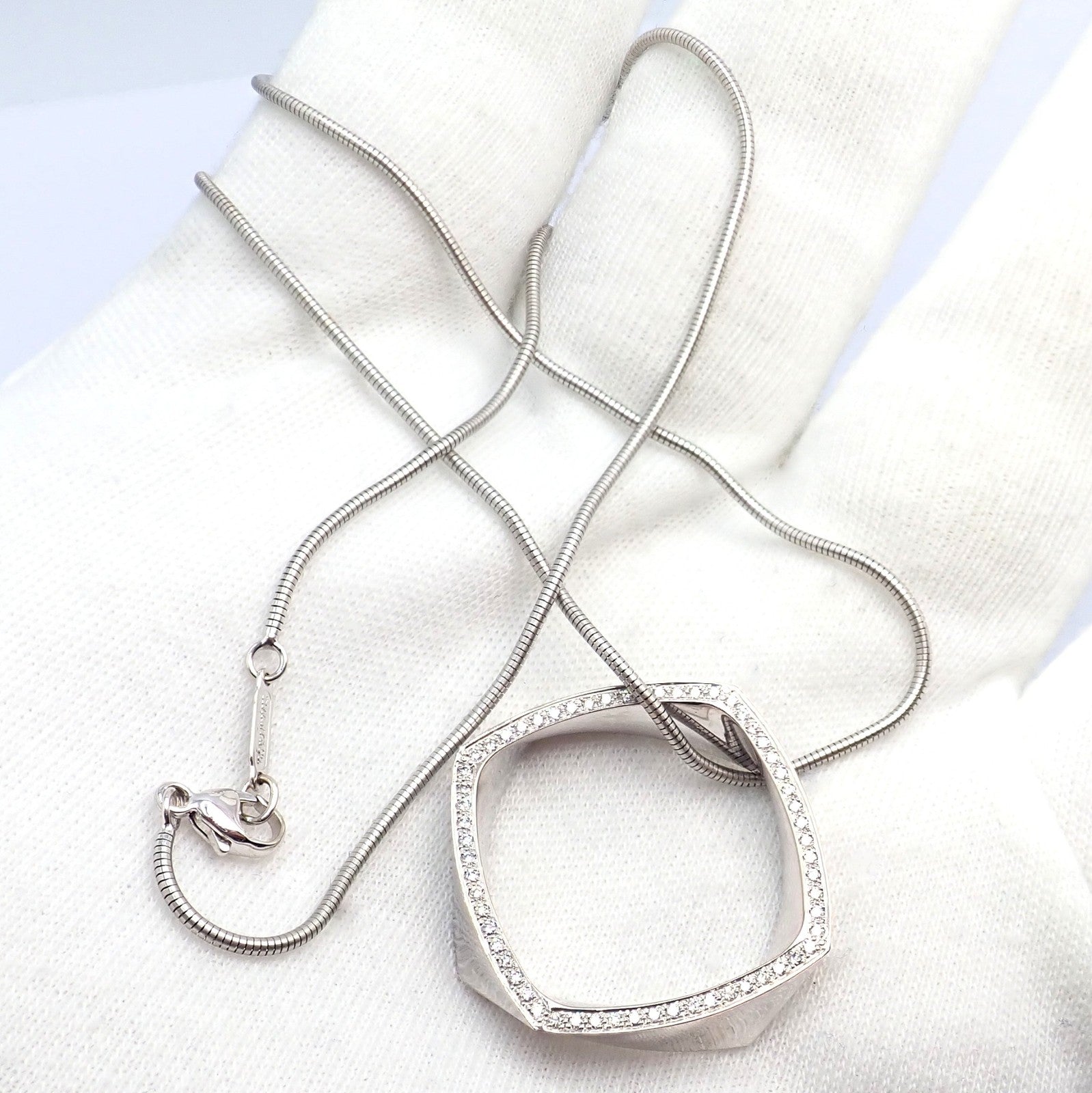 Tiffany & Co. Jewelry & Watches:Fine Jewelry:Necklaces & Pendants Authentic Tiffany & Co 18k White Gold Frank Gehry Diamond Torque Square Necklace