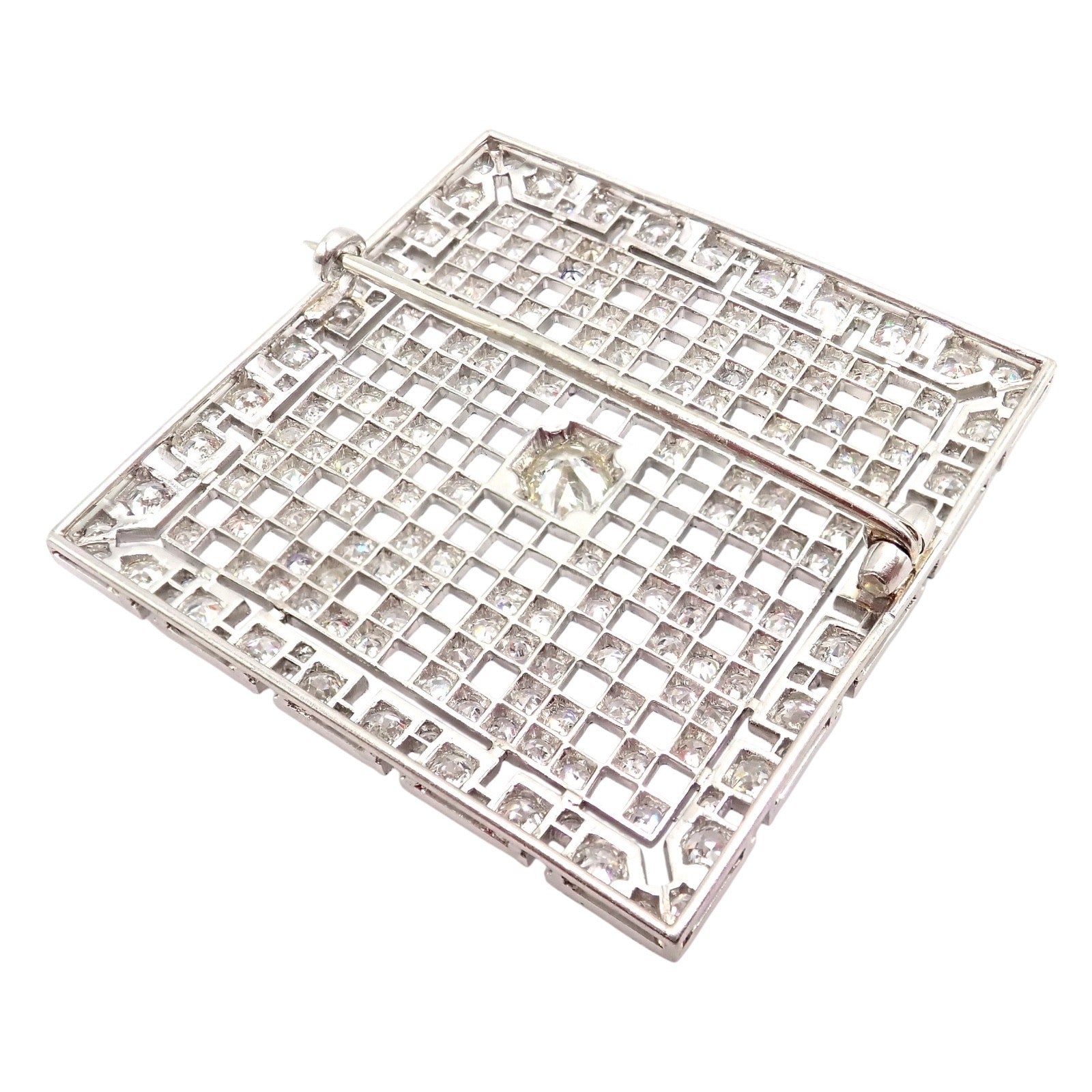 Vintage Estate Art Deco Platinum 5ctw Diamond Square Pin Brooch | Fortrove