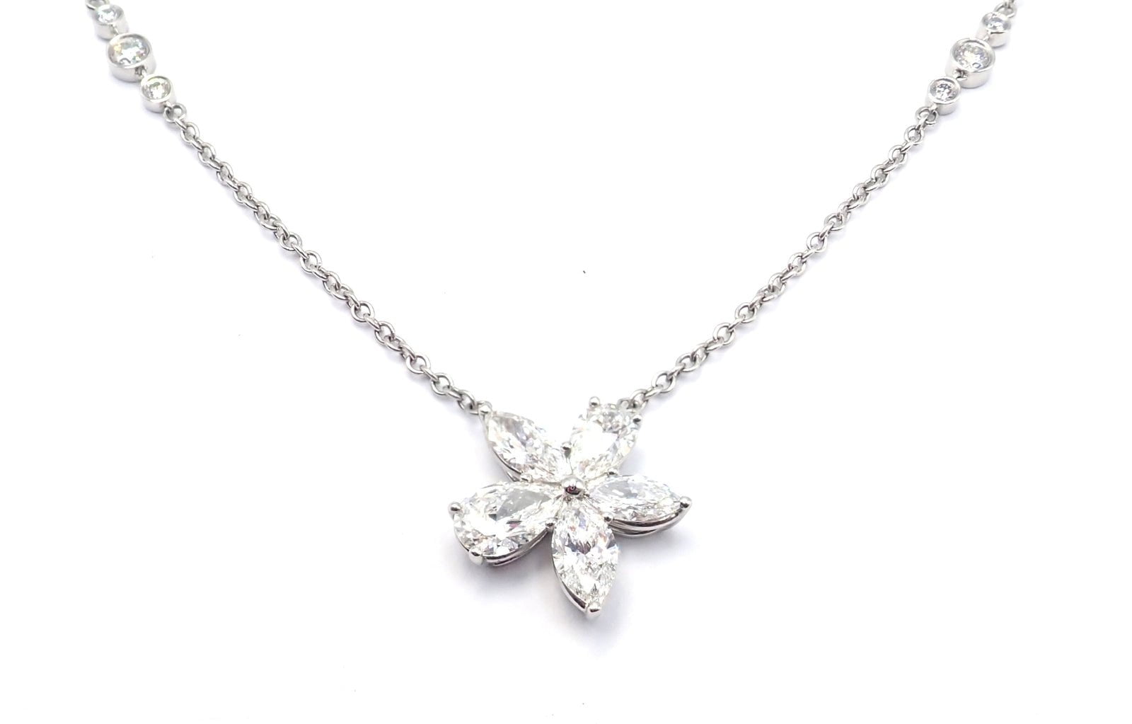 Authentic! Tiffany & Co Victoria Platinum Diamond Mixed Cluster Pendant Necklace | Fortrove