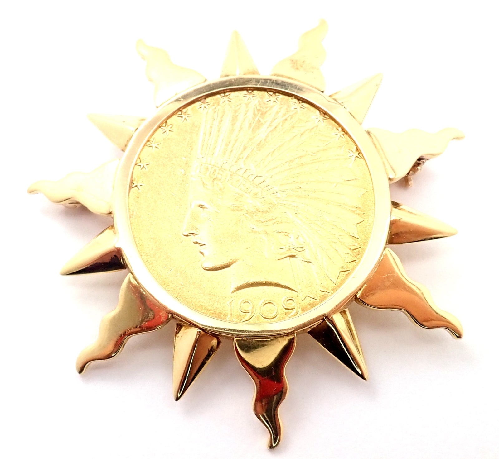 Authentic! Verdura 18k Yellow Gold 22k Yellow Gold $10 US Coin Pin Brooch | Fortrove