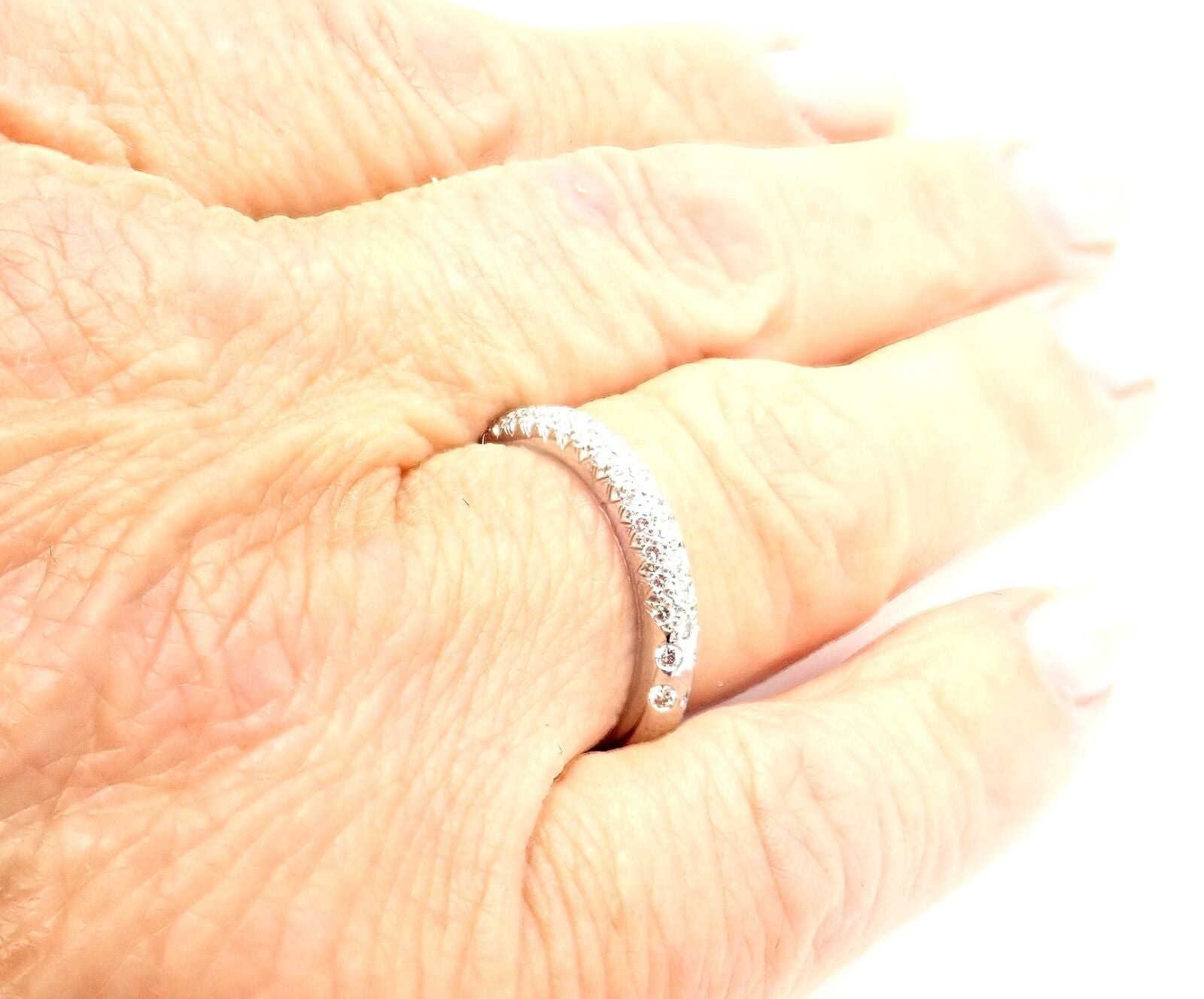 Authentic! Chanel 18k White Gold Diamond Band Ring | Fortrove