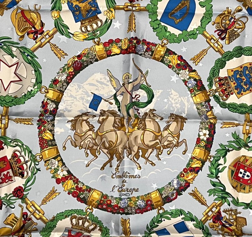 Hermes Clothing, Shoes & Accessories:Women:Women's Accessories:Scarves & Wraps Authentic RARE! Hermes Emblemes De L'Europe Vintage 90cm Silk Scarf
