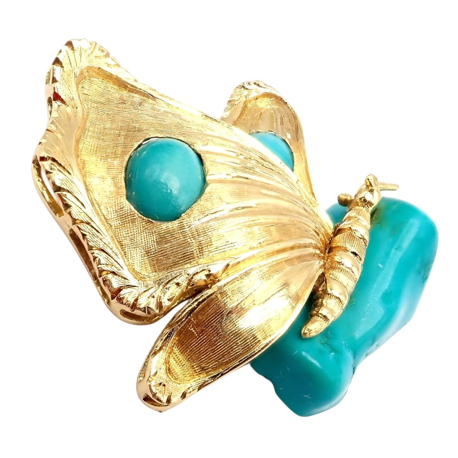 Tiffany & Co. Jewelry & Watches:Fine Jewelry:Brooches & Pins Vintage Tiffany & Co. 18k Yellow Gold Turquoise Butterfly On A Rock Pin Brooch