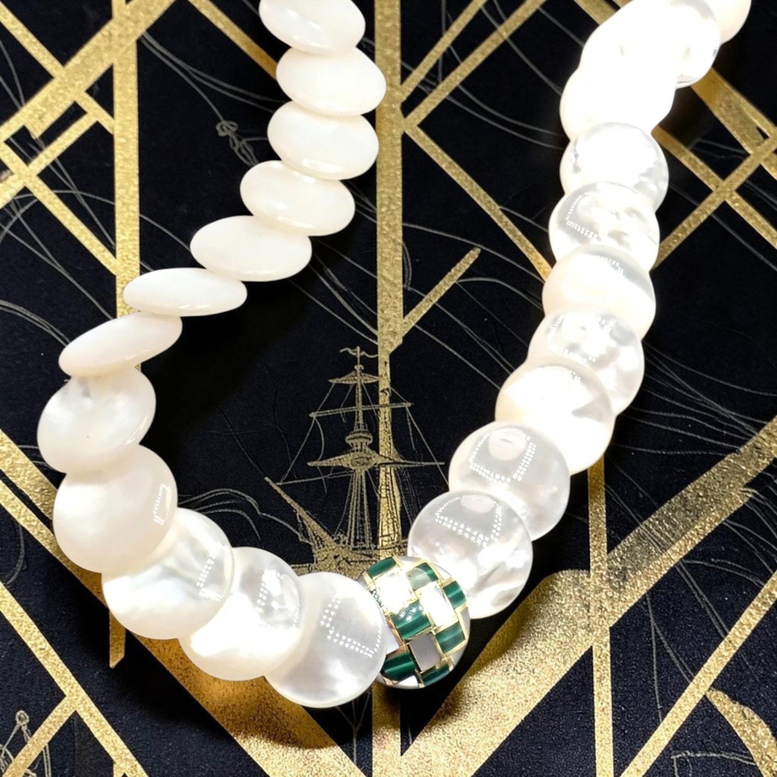 Tiffany & Co. Jewelry & Watches:Fine Jewelry:Necklaces & Pendants Tiffany & Co Cummings 18k Yellow Gold Mother Of Pearl Malachite Inlaid Necklace