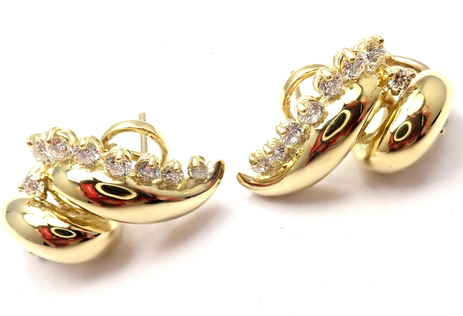 Rare! Authentic Tiffany & Co 18k Yellow Gold Diamond Swirl Earrings | Fortrove