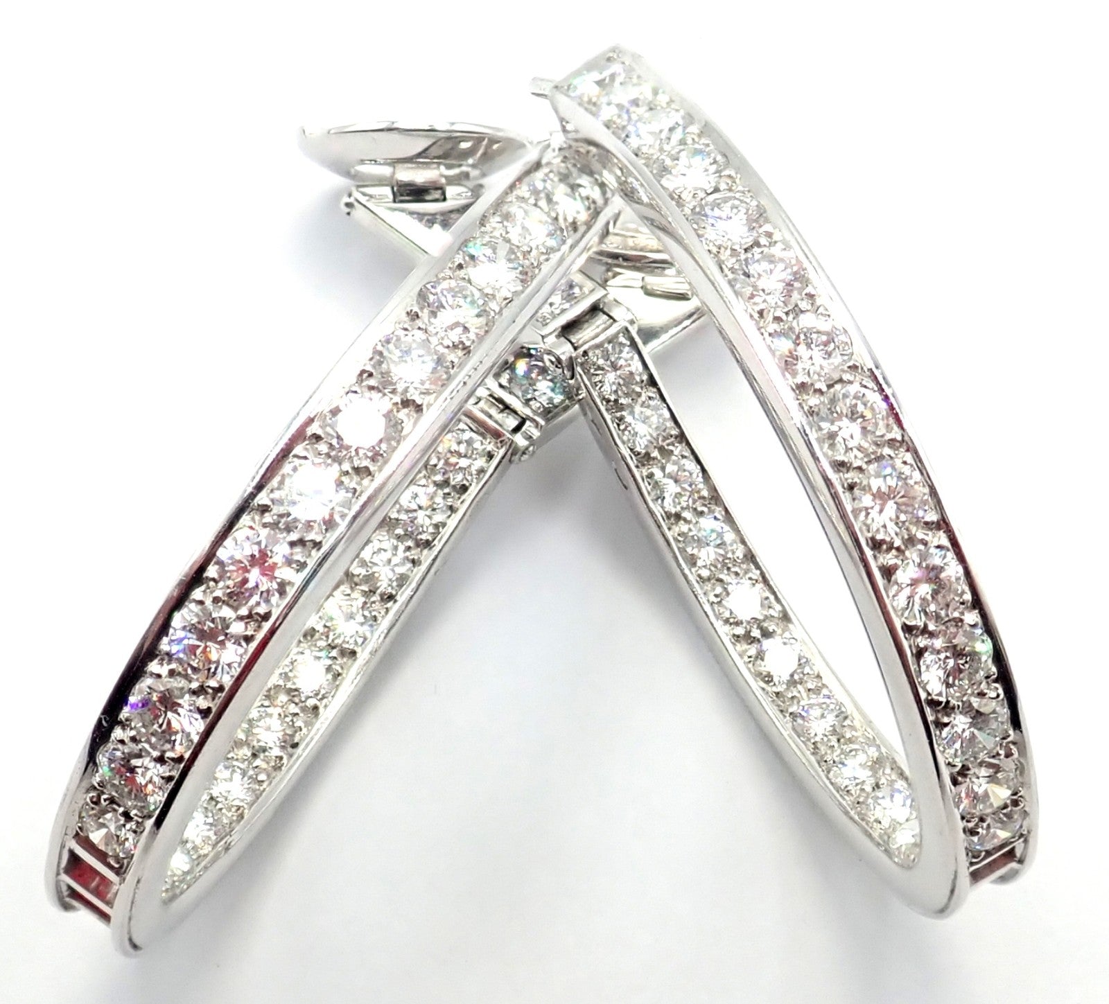 Authentic! Van Cleef & Arpels 18k White Gold Diamond Large Hoop Earrings | Fortrove