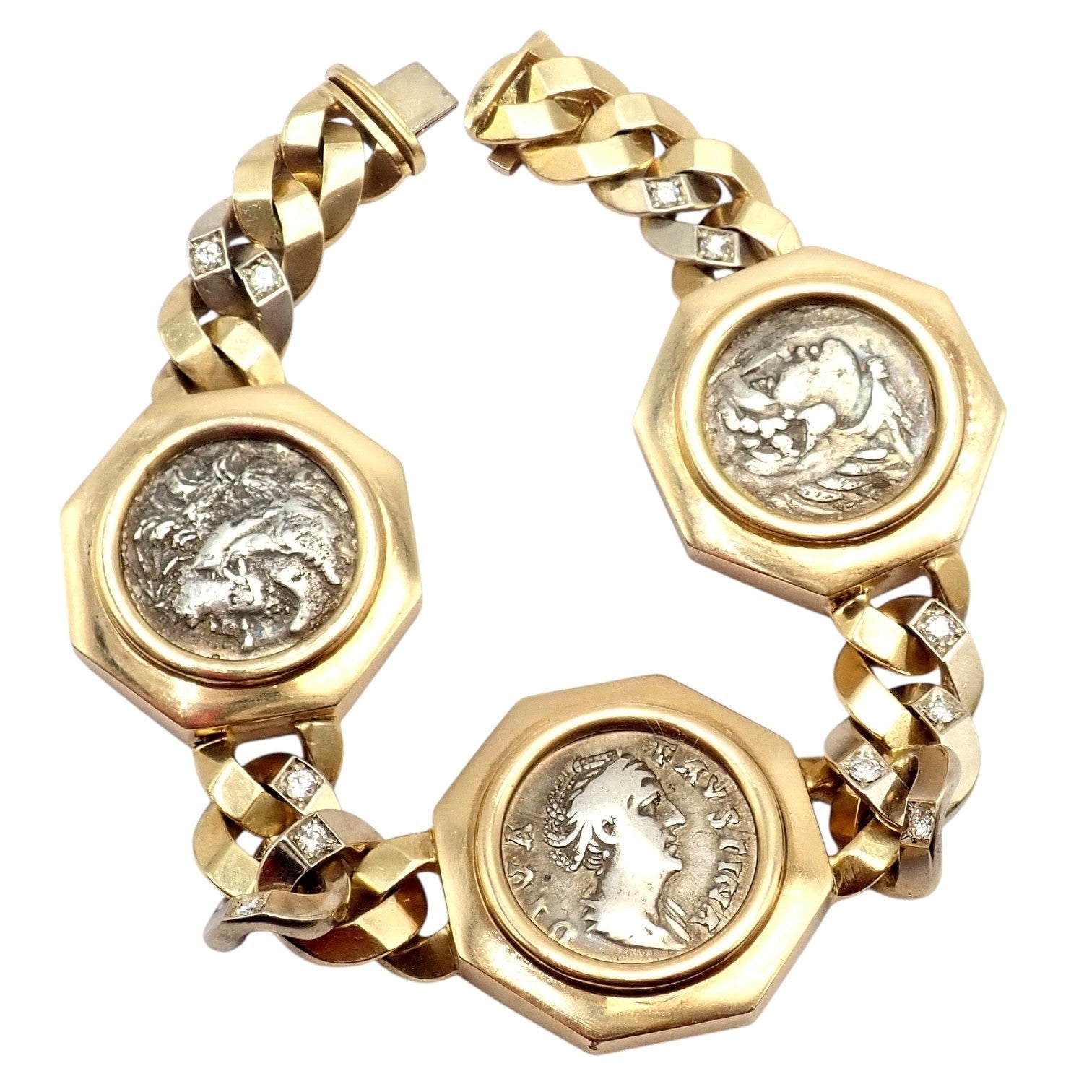 Bvlgari Jewelry & Watches:Fine Jewelry:Bracelets & Charms Rare! Bvlgari Bulgari 18k Gold Diamond Monete Antique Large Coin Link Bracelet