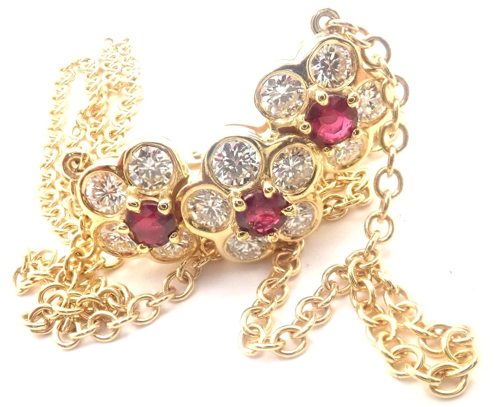 Authentic! Van Cleef & Arpels 18k Yellow Gold Ruby Diamond Fleurette Necklace | Fortrove