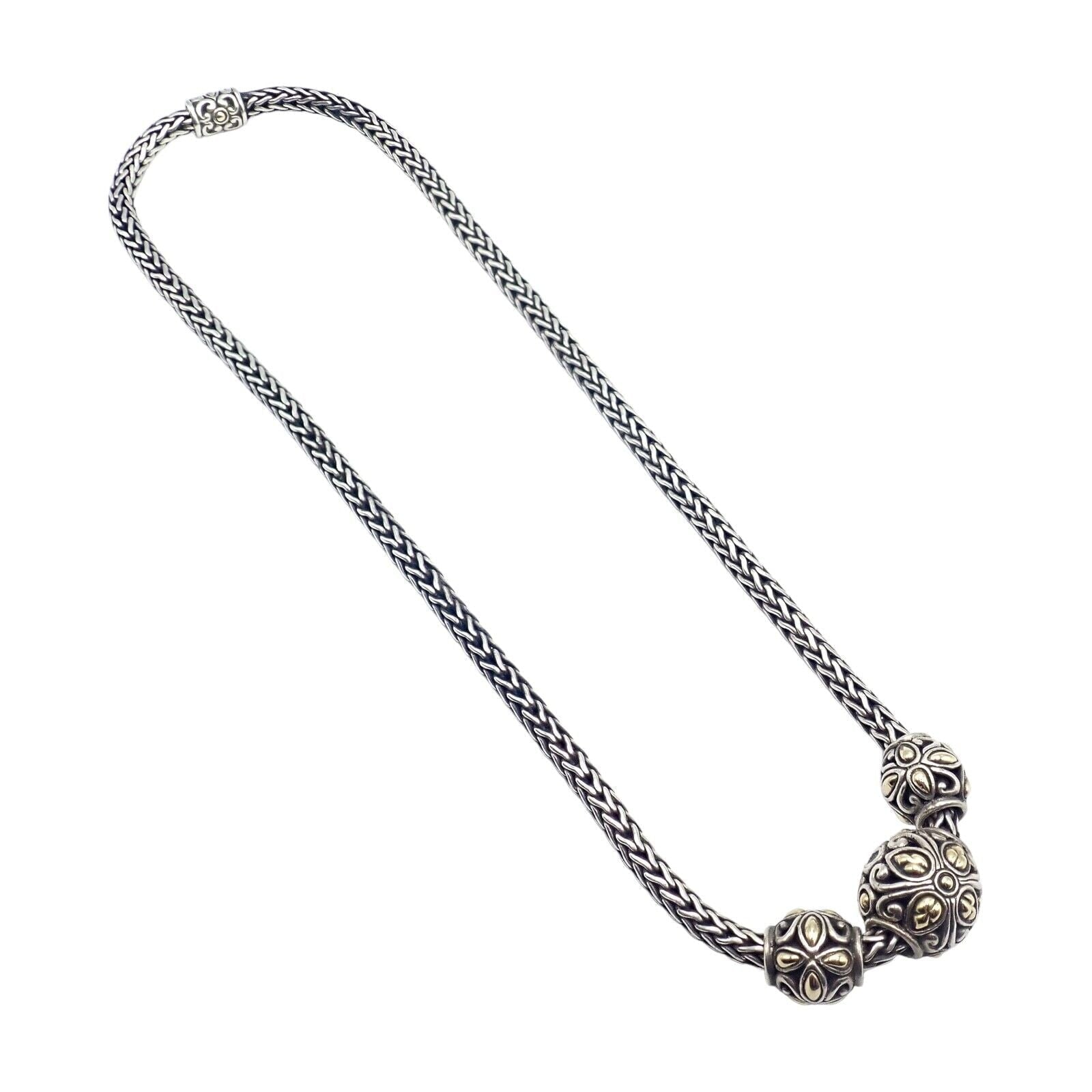 John Hardy JH Silver 18k Yellow Gold Jaisalmer Classic Wheat Dot 3 Ball Necklace | Fortrove