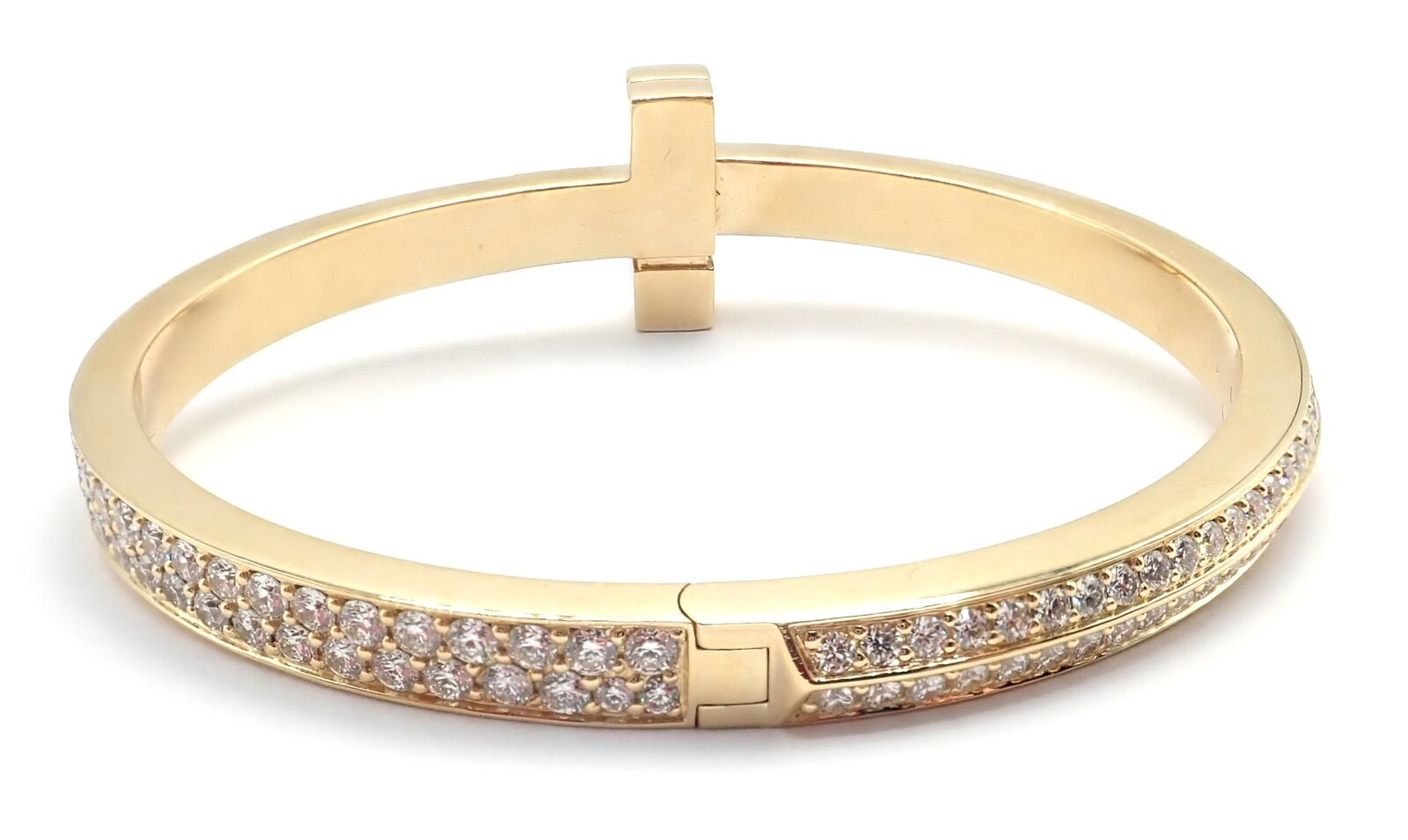 Tiffany & Co. Jewelry & Watches:Fine Jewelry:Bracelets & Charms Authentic! Tiffany & Co 18k Yellow Gold Diamond T1 Wide Hinged Bangle Bracelet