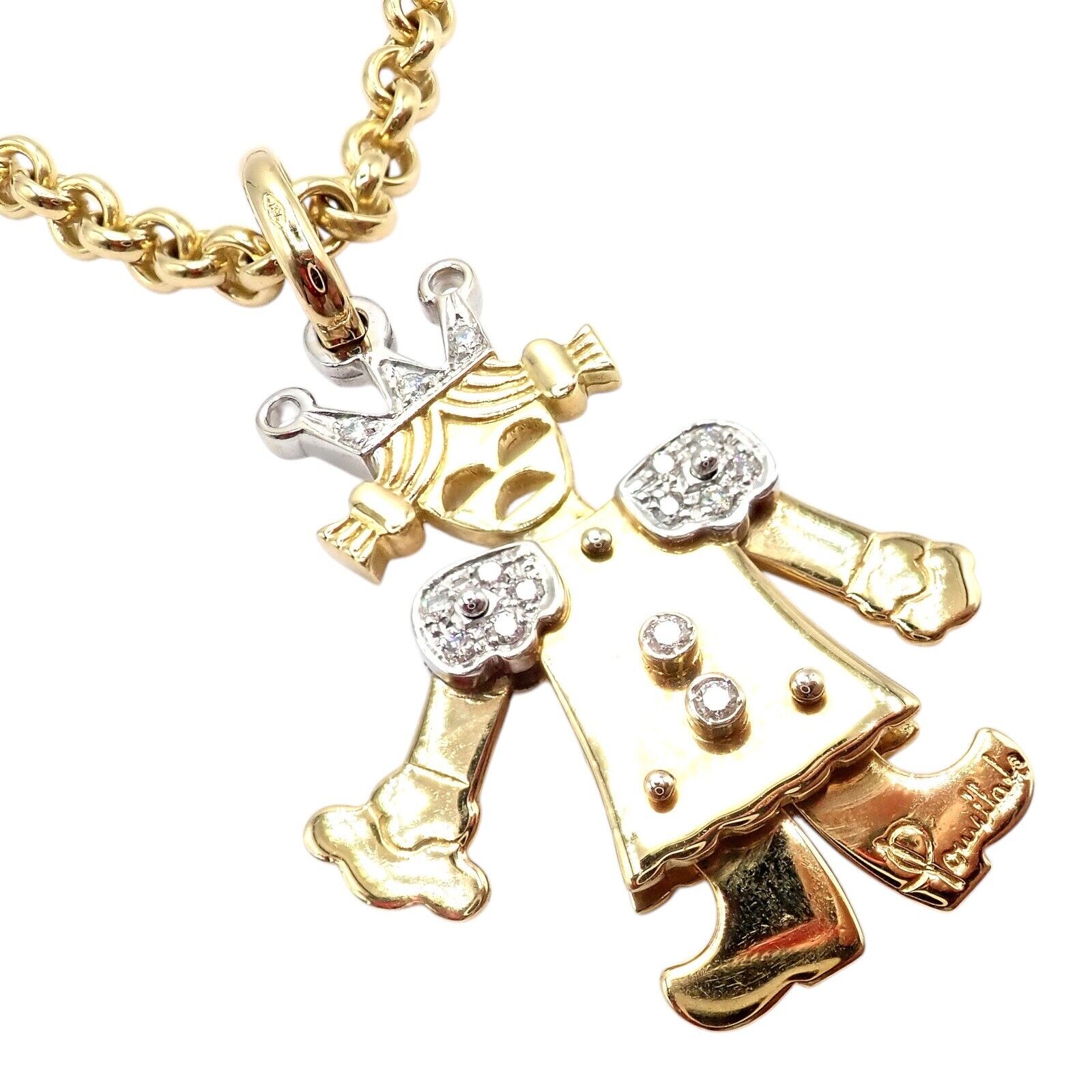 Pomellato Jewelry & Watches:Fine Jewelry:Necklaces & Pendants Pomellato 18k Yellow White Gold Animated XL Diamond Queen Pendant Link Necklace