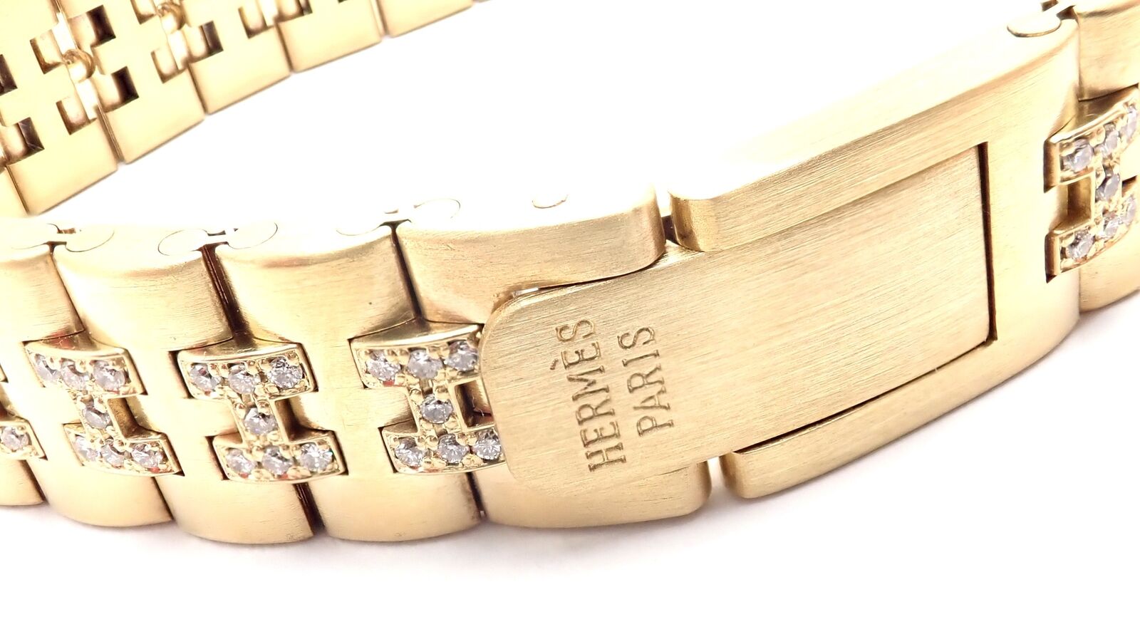 Authentic! Vintage Hermes Paris 18k Yellow Gold Diamond H Link Bracelet | Fortrove