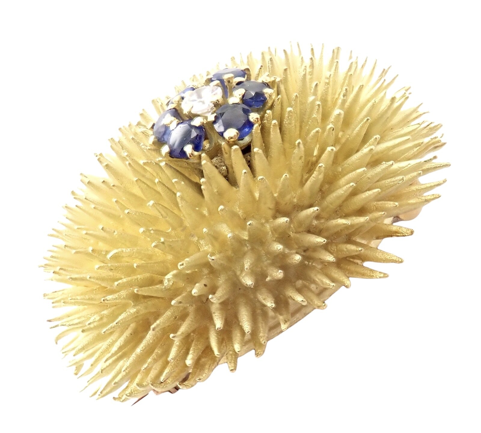 Tiffany & Co 18k Yellow Gold Sapphire Diamond Large Urchin Brooch Pin 1960's | Fortrove