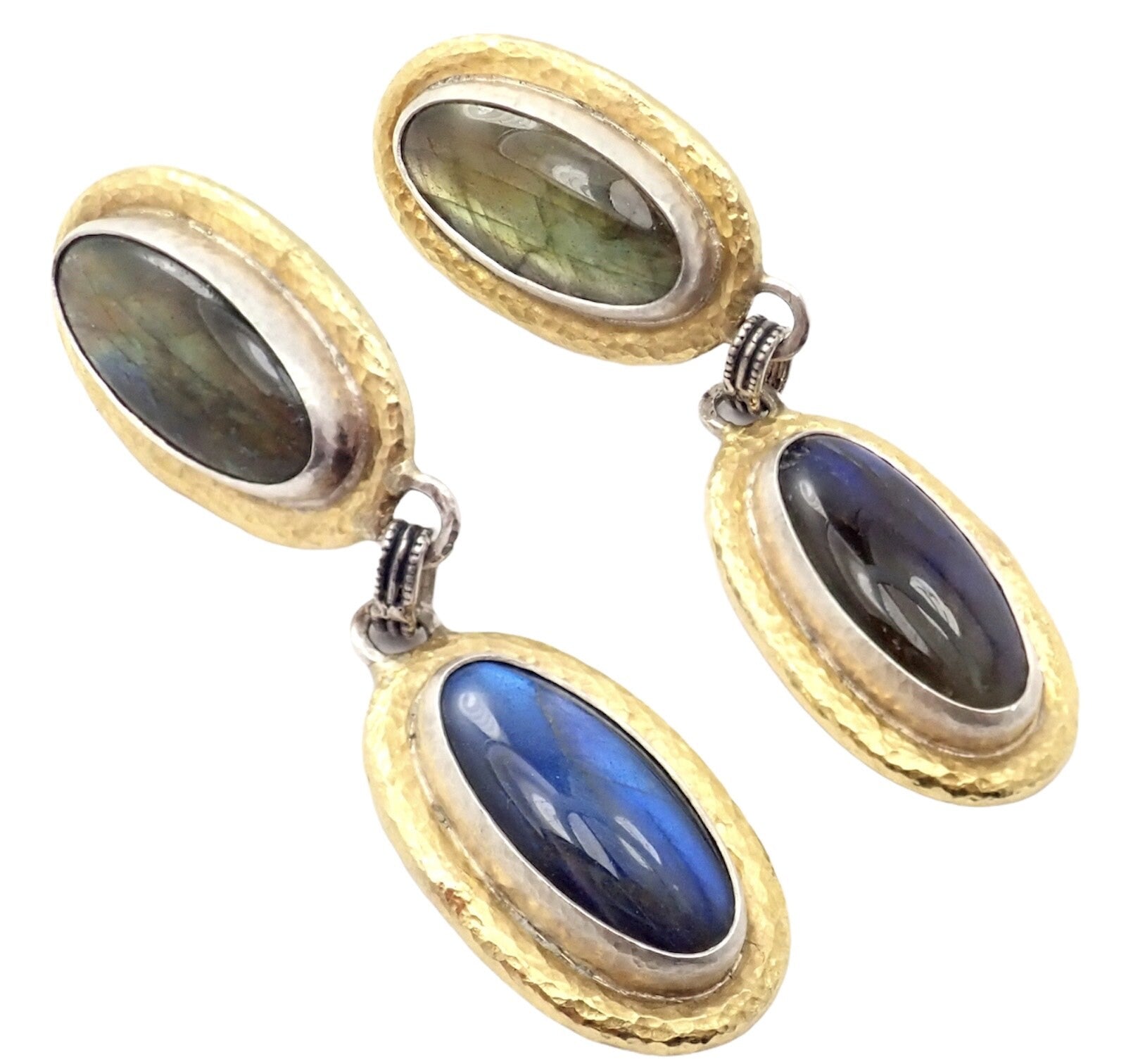 Gurhan Jewelry & Watches:Vintage & Antique Jewelry:Earrings Authentic! Gurhan Hammered Sterling Silver 24k Gold Labradorite Earrings